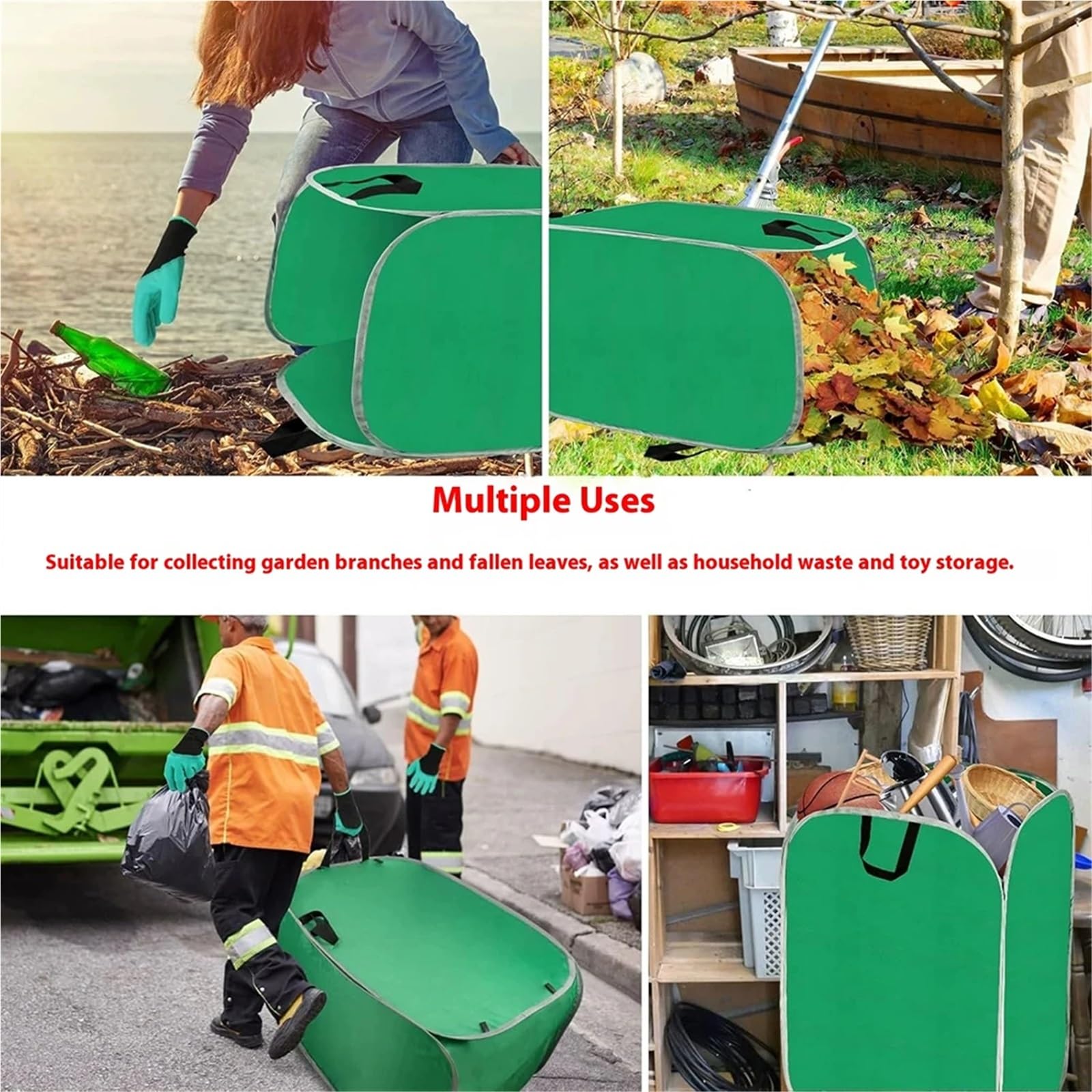 Sacos Para Escombros Bolsa de jardín plegable for recolector de hojas, basura de césped portátil con asas, saco de almacenamiento multiusos, 2 uds.