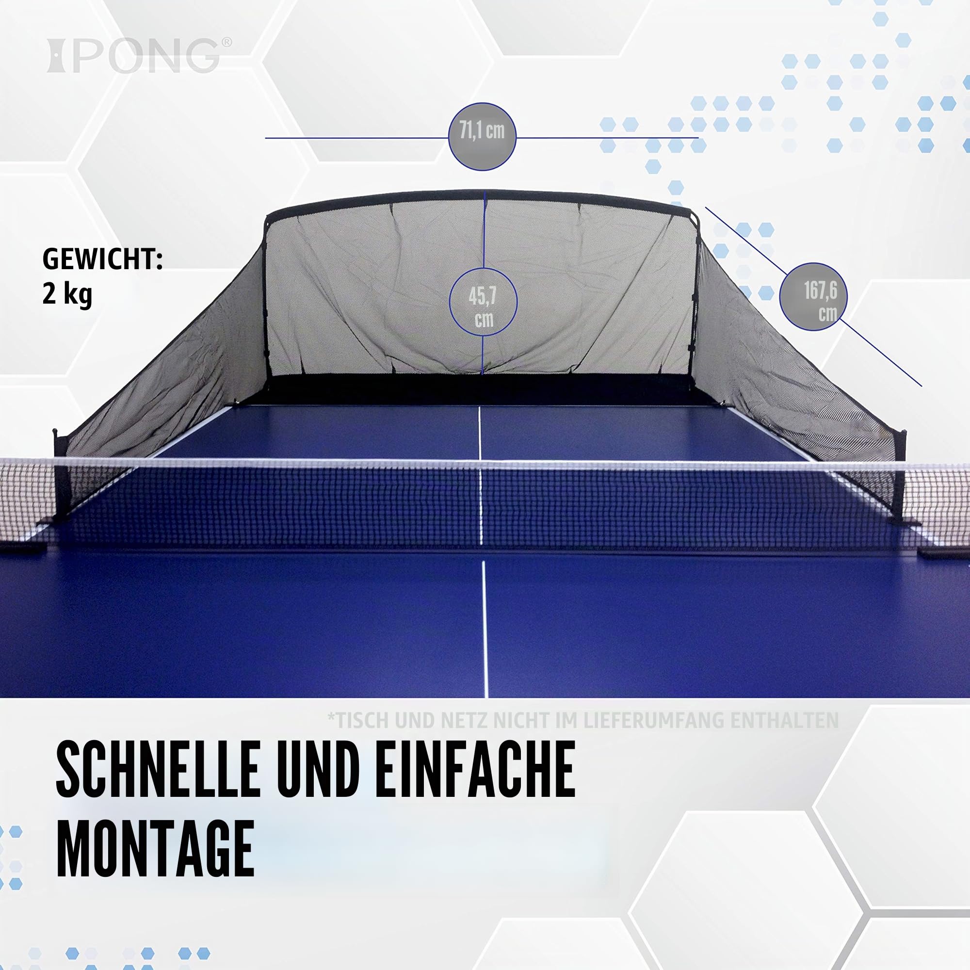 iPong Kohlefaser-Tischtennisball-Fangnetz – Übungsnetz lässt Sich am Tischtennis-Tisch befestigen für Ballsammlung während des Tischtennis-Roboters, Servieren oder Multi-Ball-Trainings