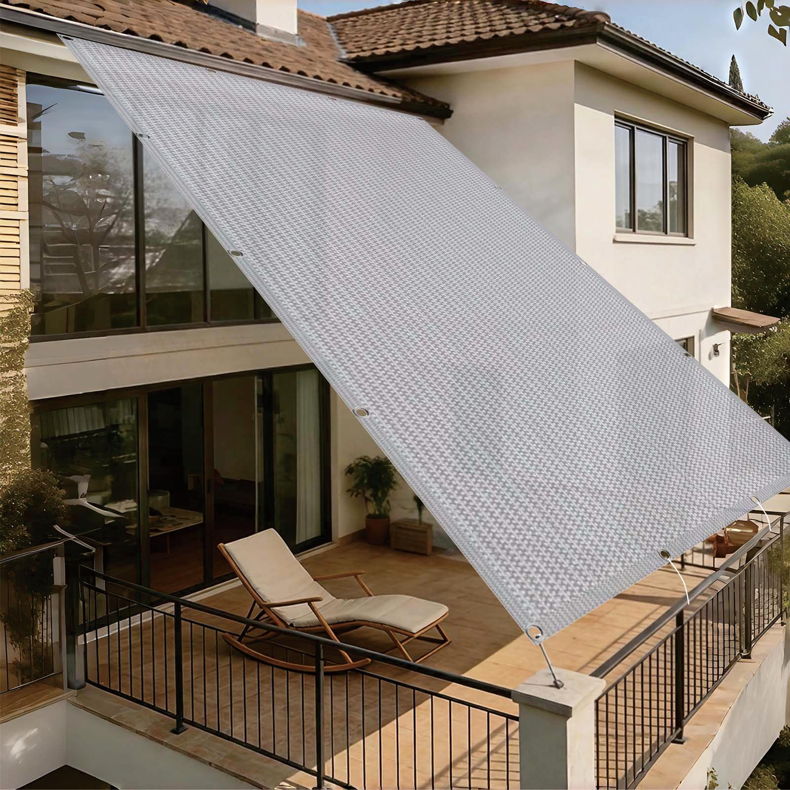 Filet d'ombrage 260x365 gris clair en tissu HDPE respirant résistant aux UV avec oeillets