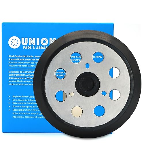 Union Pads and Abrasives OEM2 - Almohadilla de lijadora orbital de repuesto para Makita 743081-8, 743051-7 Hitachi 324-209 compatible con BO5010,
