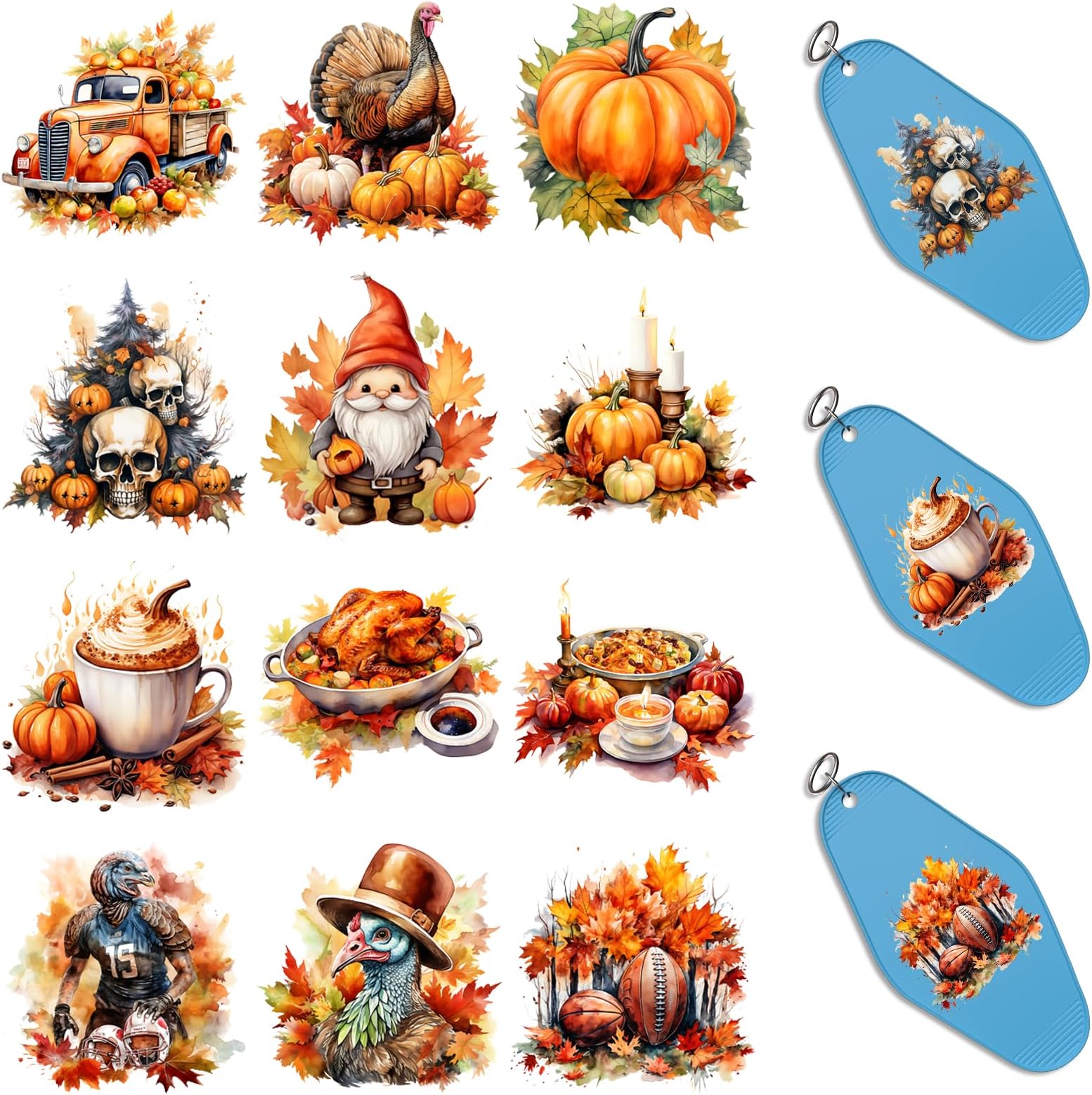 UV DTF Keychain Packaging Transfer 24pcs UV DTF Transfer Paper DIY Crafts can be Used for Keychains, Storage Boxes, Water Cups, etc. (Fall Picnic)