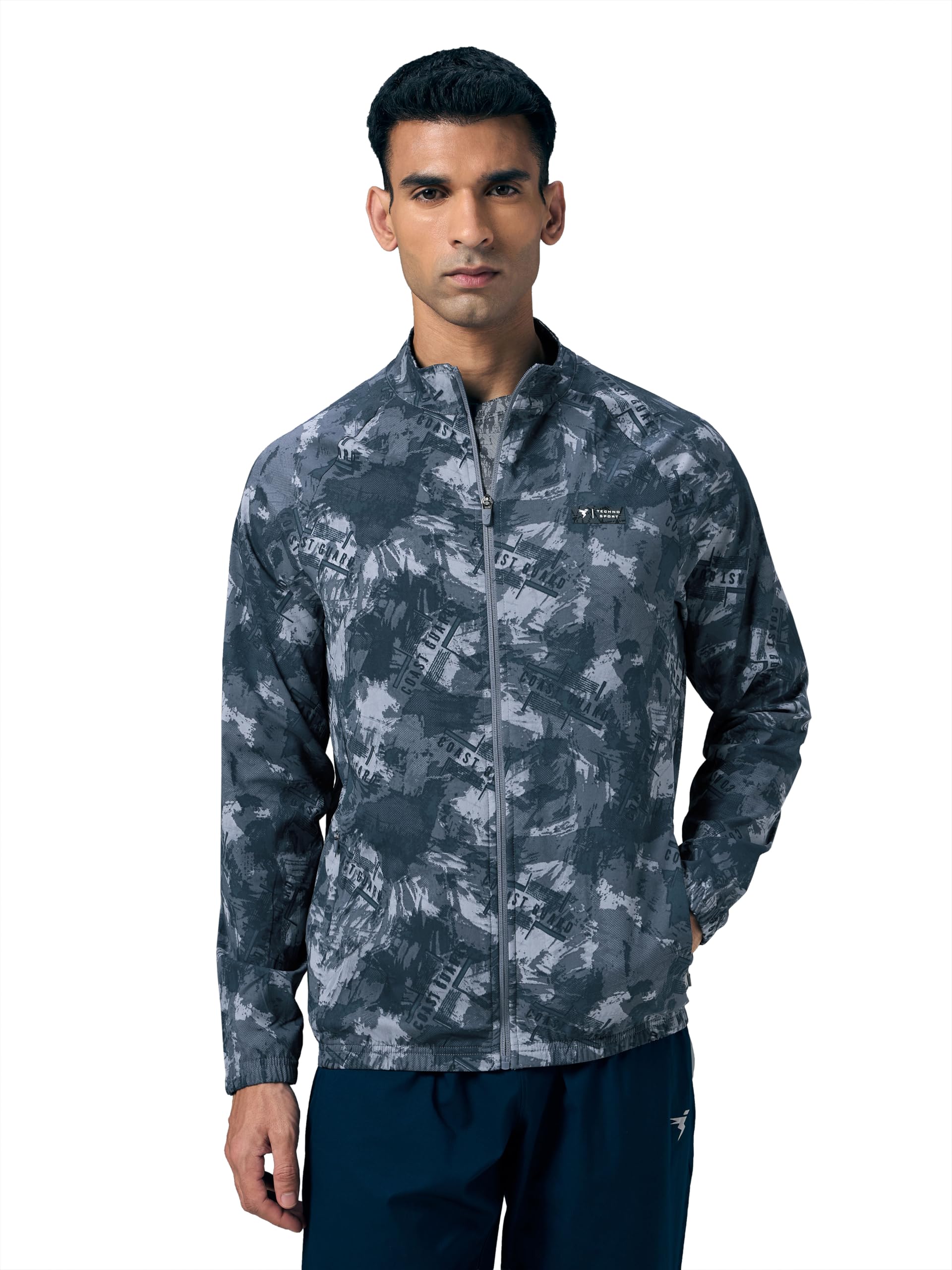 Men's Slim Fit All Over Print High Neck Jacket With TS-Flexi for Gym, Training, Winterwear