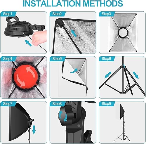 Miniatura 8 de Emart Kit de iluminación Softbox, kit de iluminación profesional para fotografía con cabezal de luz LED regulable de 3200K a 5600K, filtros de 4