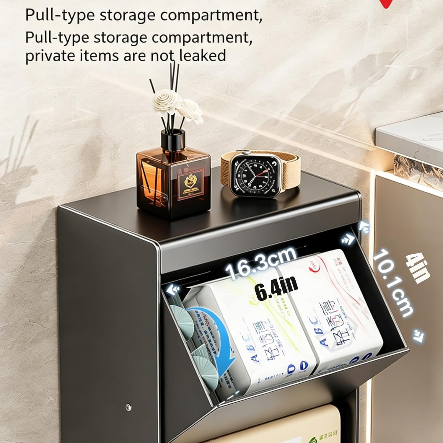 No Drilling Toilet Paper Holder with Shelf, Steel Bathroom Tissue Organizer, Self-Adhesive Wall Mount Toilet Roll Holder for Standard/Mega Rolls, RV & Home Use