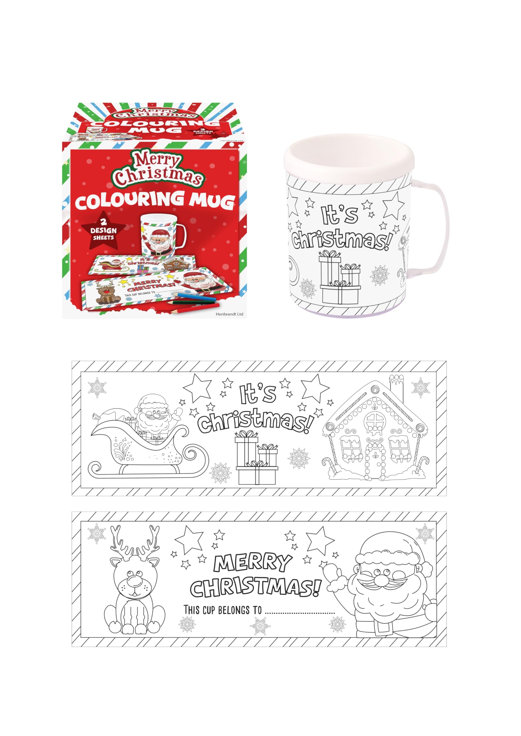 Henbrandt Boys White Single Christmas Colouring Mug For Kids Children’s Stocking Fillers Christmas Eve Box Xmas Party Favours Colour Your Own Arts And Crafts For And Girls