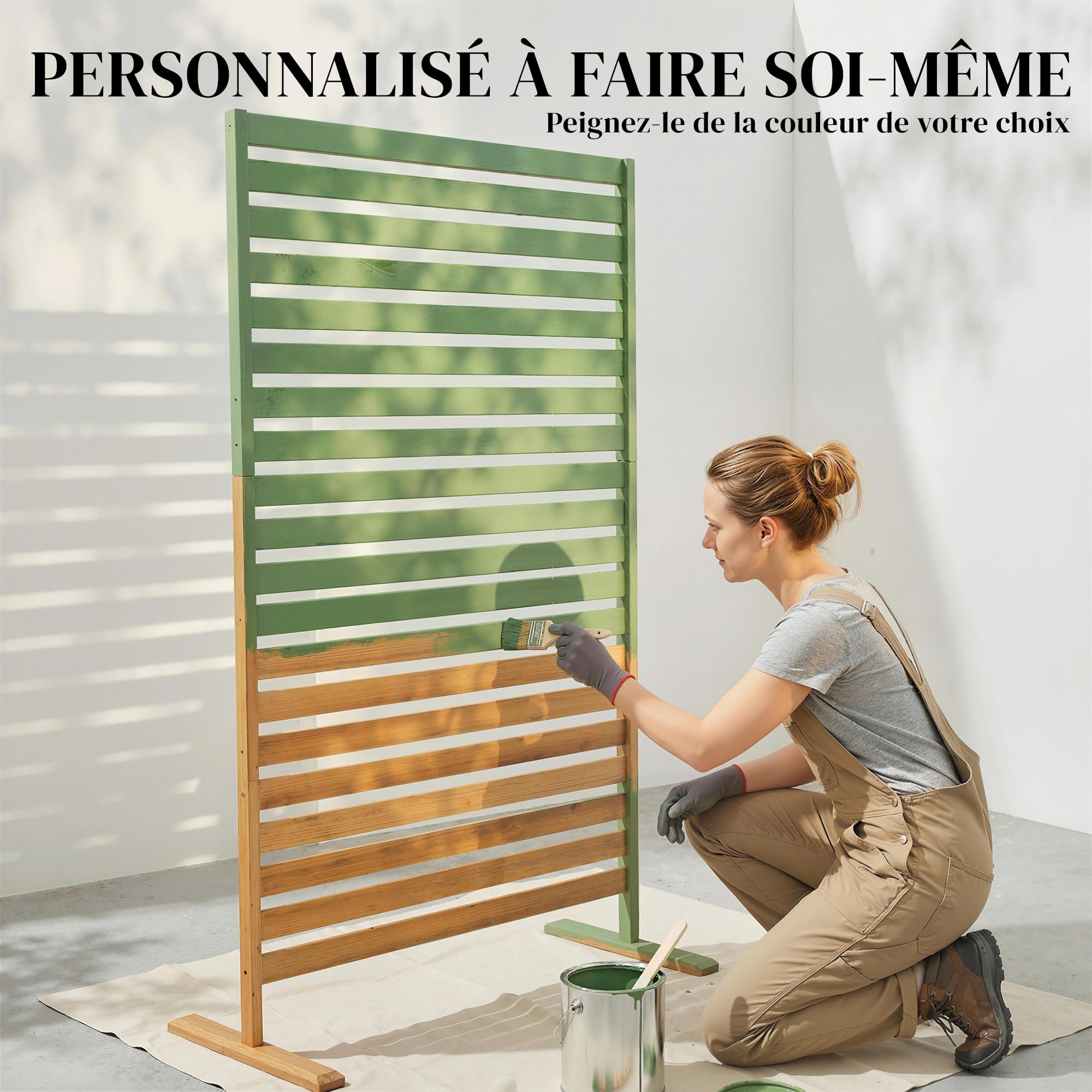 Outsunny Brise-Vue Bois à Lamelles Extérieur Autoportant 170cm Marron