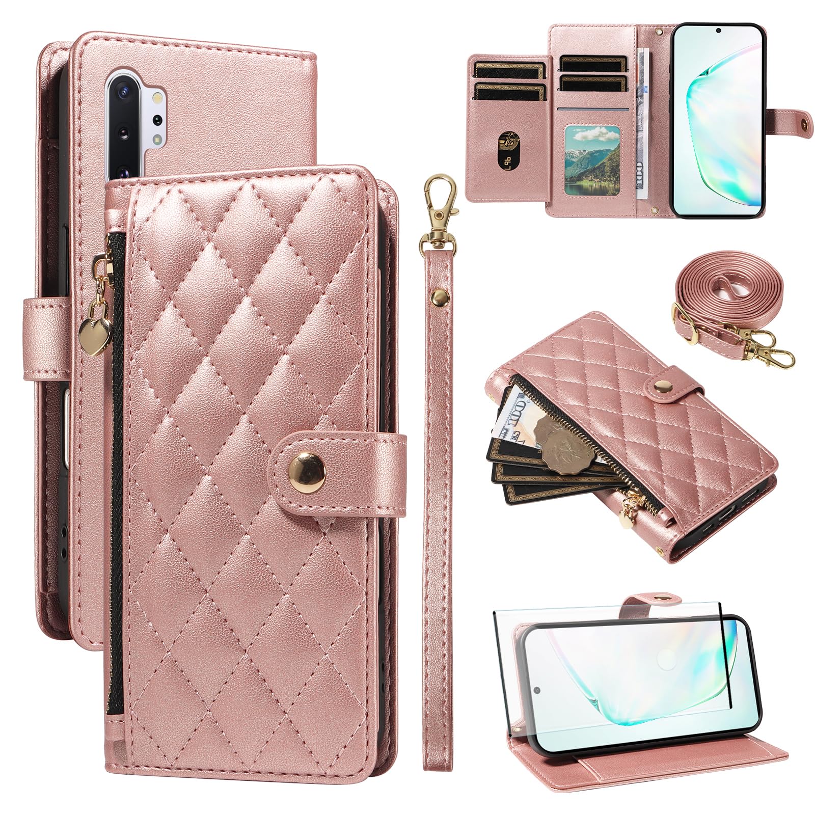 Coque Samsung Note 10 Plus portefeuille fermeture éclair protège écran total - 8
