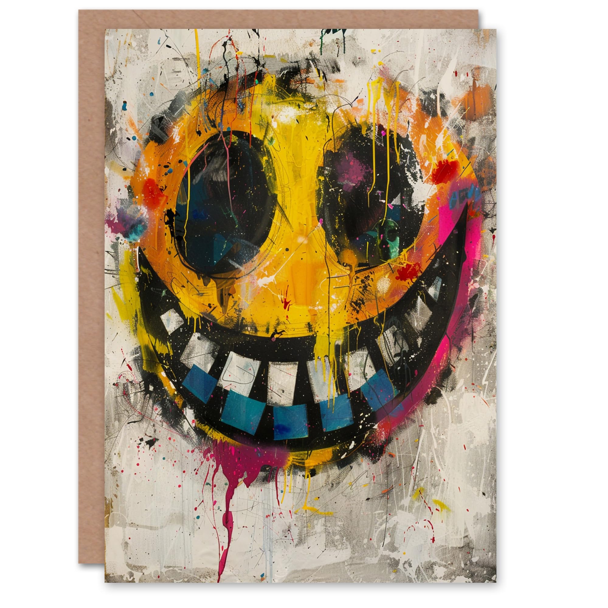 Artery8 Creepy Smiley Face Teeth Graffiti Street Art Blank For Him Or Her Art Birthday Card
