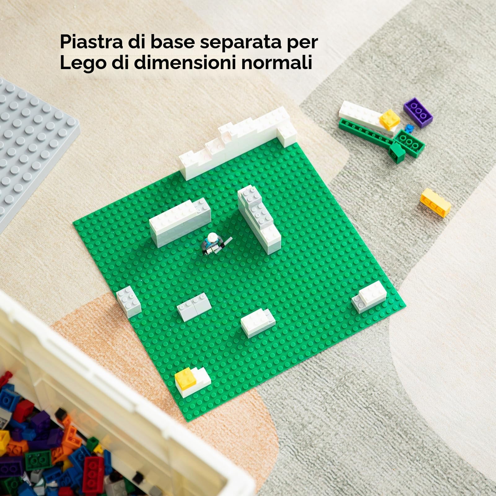 SHIMOYAMA Scatola portaoggetti pieghevole con coperchio della piastra di base per Duplo, cestino impilabile da 25 litri con tavola separata per Lego, contenitore pieghevole da 26 litri, per Lego Duplo