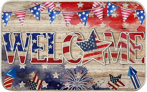 Tapete para puerta del 4 de julio, tapete patriótico de bienvenida al aire libre para puerta delantera, 4 de julio, bandera estadounidense,