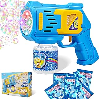 مسدس فقاعات، مسدس فقاعات للاطفال، منفاخ فقاعات ازرق مع محلول اعادة تعبئة زجاجة، العاب خارجية للاطفال من سن 3-5 سنوات، هدايا العاب صيفية للاطفال من سن 4-8 سنوات