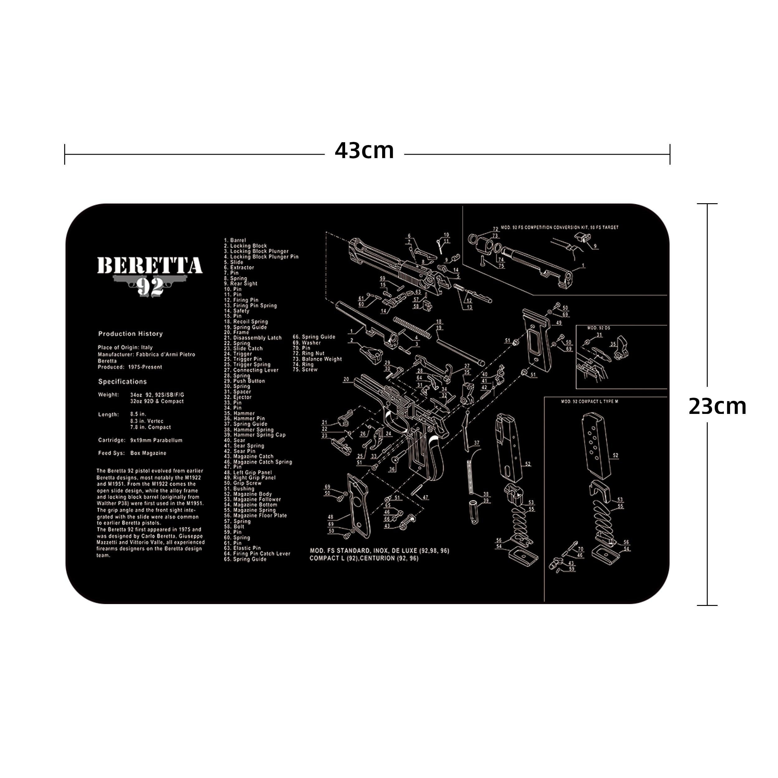 Royal Hunter® Tappetino per la pulizia delle armi, antiscivolo e oleorepellente, per la pulizia delle armi, tappetino per armi con descrizione del modello di molti modelli Glock - Sig Sauer - Baretta