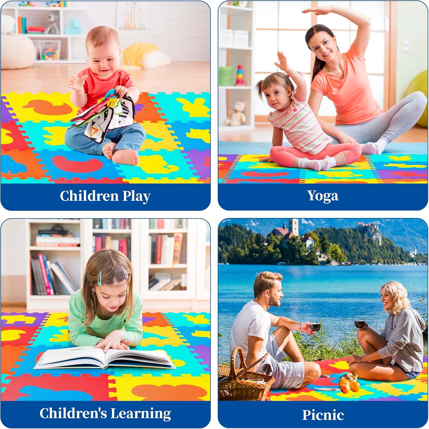 Baby Spielmatte 16 Teile (120x120 cm) – Sichere & Lernfördernde Eva-Schaumstoffmatte | Tiermotive | rutschfest | Wasserfest | Für Zuhause & Kita (Tierdesign)