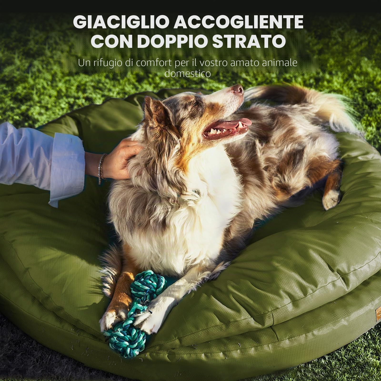 ClevaHome Cuccia Ortopedica per Cani, Letto Rotondo a Doppio Strato con Tessuto Idrorepellente, Fondo Antiscivolo e Copertura Lavabile in Lavatrice (Verde Oliva, L)