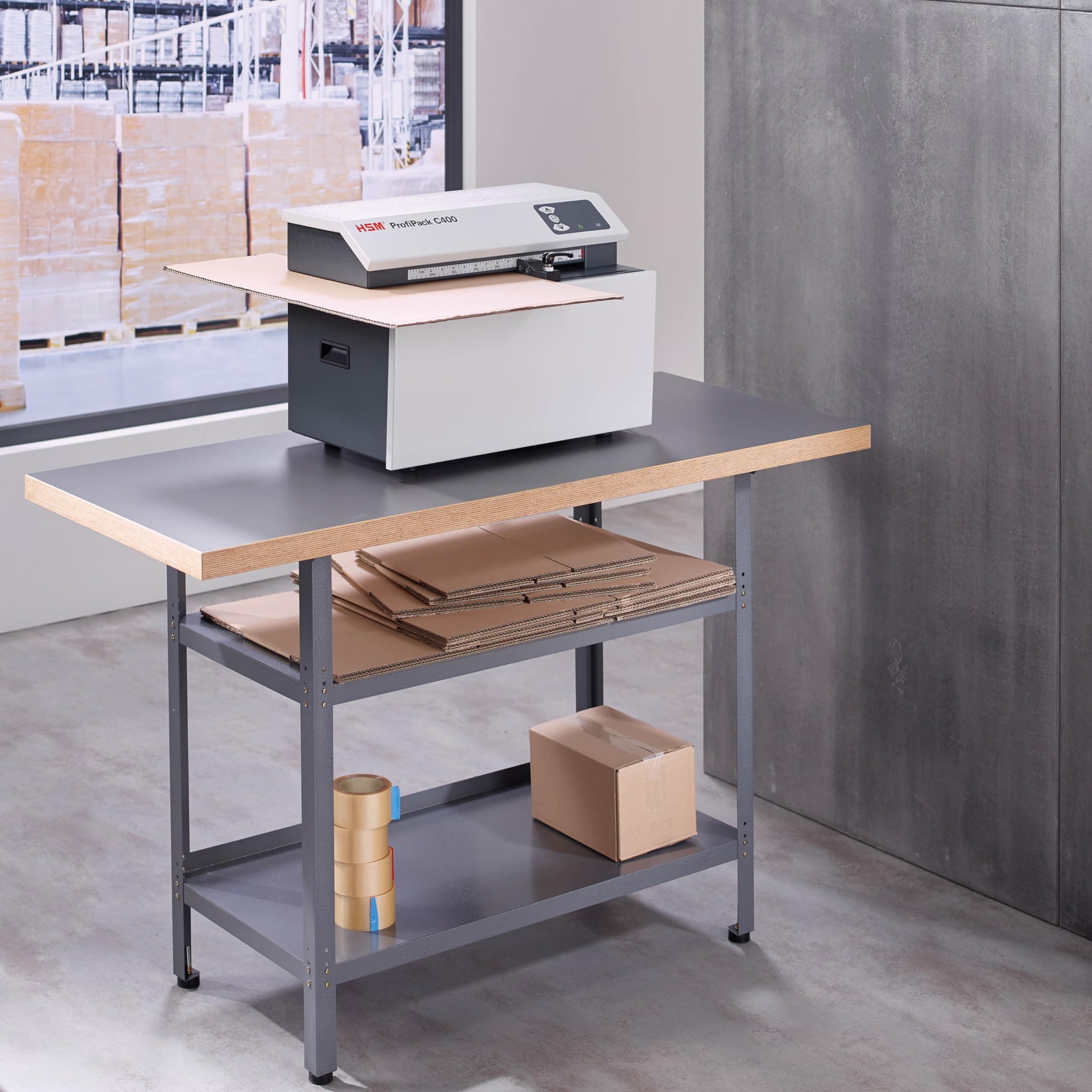 HSM ProfiPack C400 : déchiqueteuse de cartons pour Remplissage et Rembourrage avec matériel recyclé. Solution d'emballage Durable idéale pour l’entrepôt