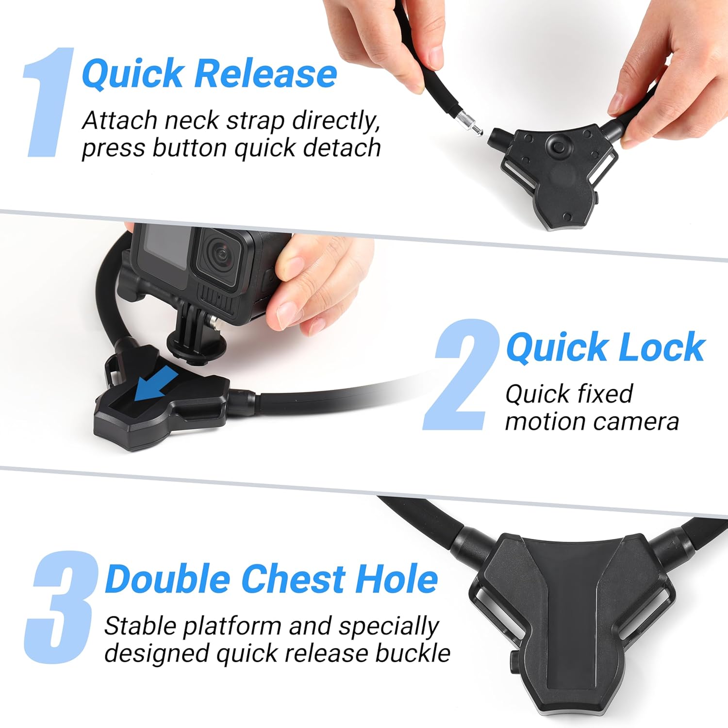 Neck Mount for DJI Osmo Nano Action 6 5 Pro 4/3 for Insta360 X5 X4 air X3 Go Ultra for Gopro Hero 13/12/11/10 MAX 2 Adjustable Chest Strap Adapter Hand Free Necklace Lanyard Holder Accessories
