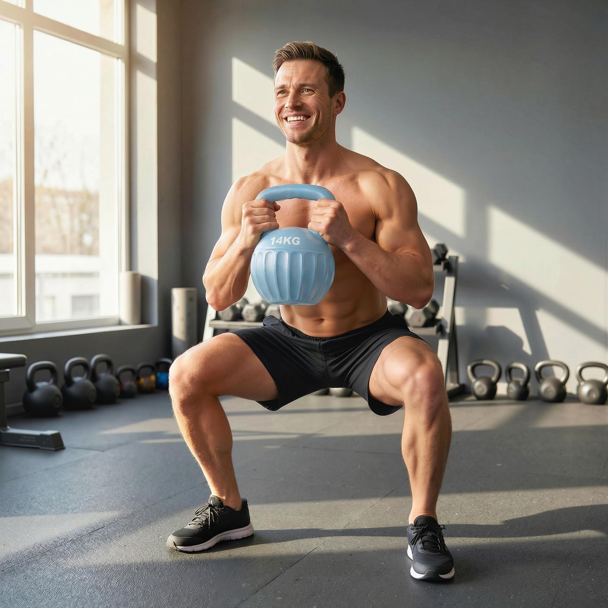 SPORTNOW Kettlebell 10/12/14 kg, Hantel mit rutschfestem Griff, Kugelhantel, Krafttraining, Workout, für Fitnessstudio, Blau