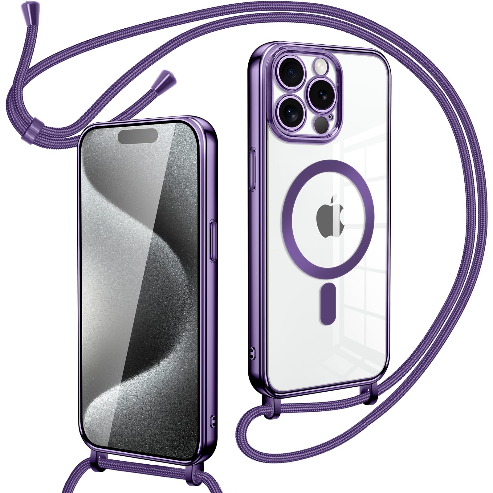 Yoedge Magnetica Cover per iPhone 16 6,1 con Cordino, Compatibile con MagSafe, Custodia Traslucida Opaca Hard PC Sottile TPU Antiurto Protettiva Case con Tracolla Laccio Corda Collana, Viola Yoedge Magnetica Cover per iPhone 16 6,1 con Cordino, Compatibile con MagSafe, Custodia Traslucida Opaca Hard PC Sottile TPU Antiurto Protettiva Case con Tracolla Laccio Corda Collana, Viola