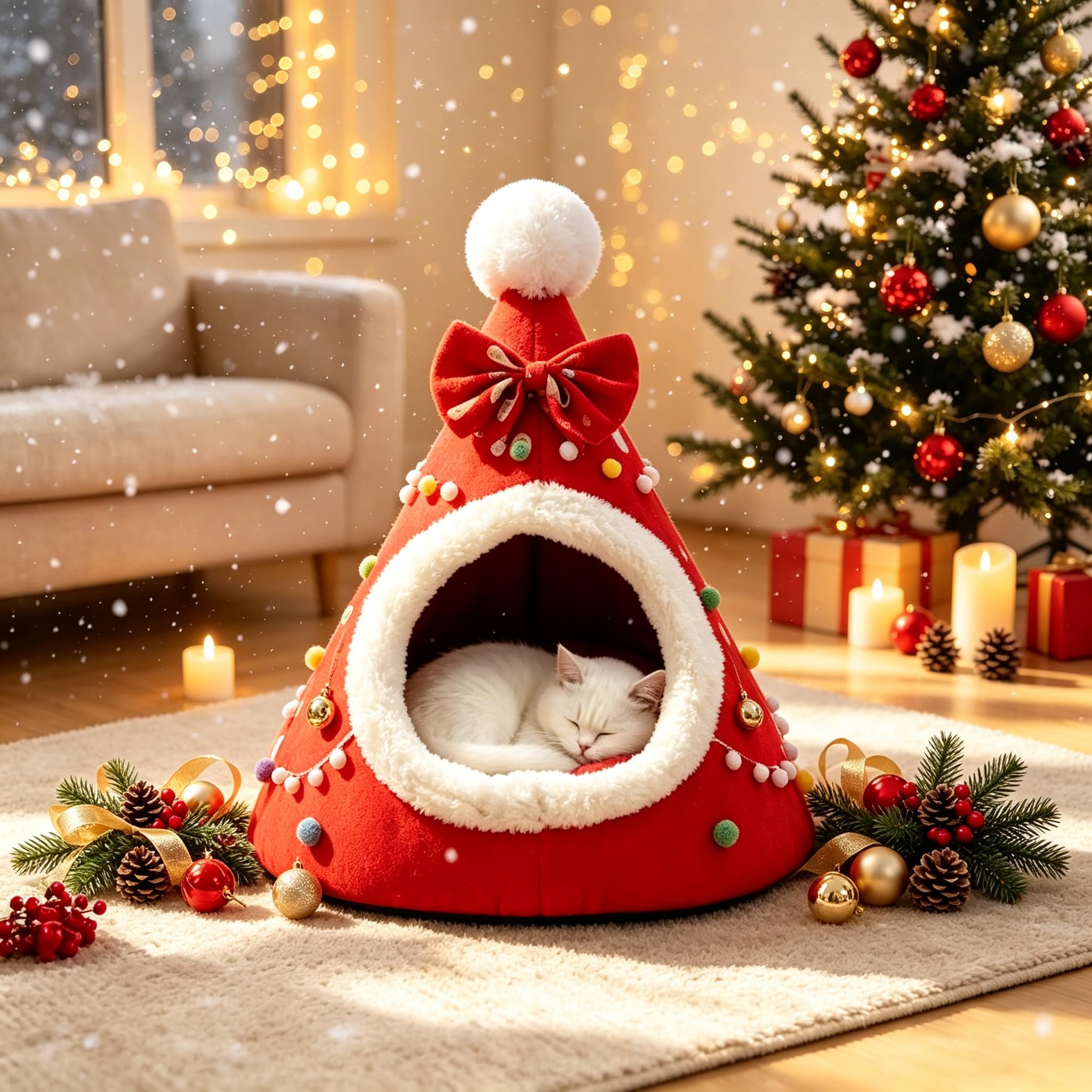Christmas Tree Cat Bed For Indoor Cats House Tent For Xmas Home Decor (#3,M)