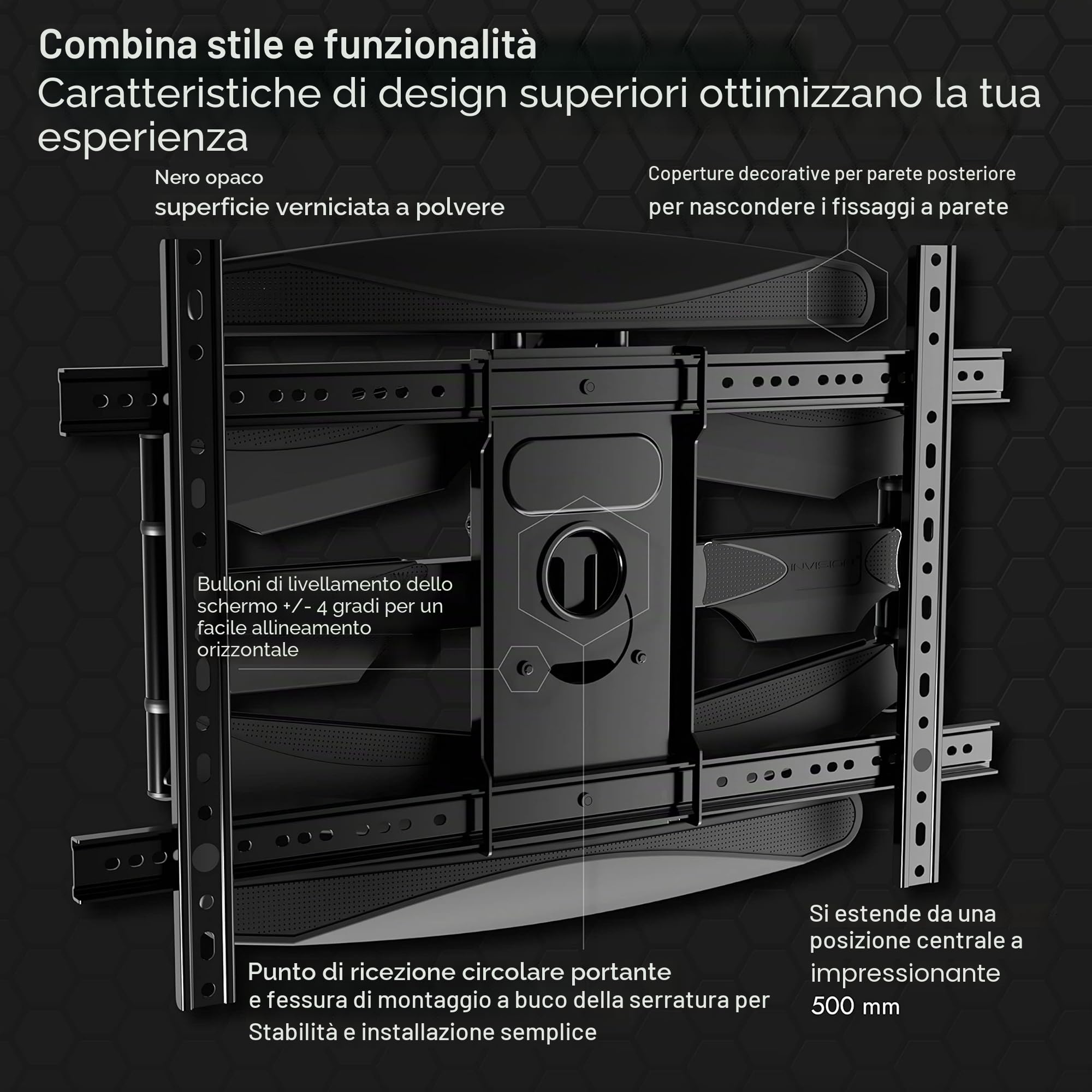 Invision Supporto TV Parete 37-75 Cali VESA 200x200-600x400mm Doppio Braccio Inclinazione Girevole Estensione 50kg