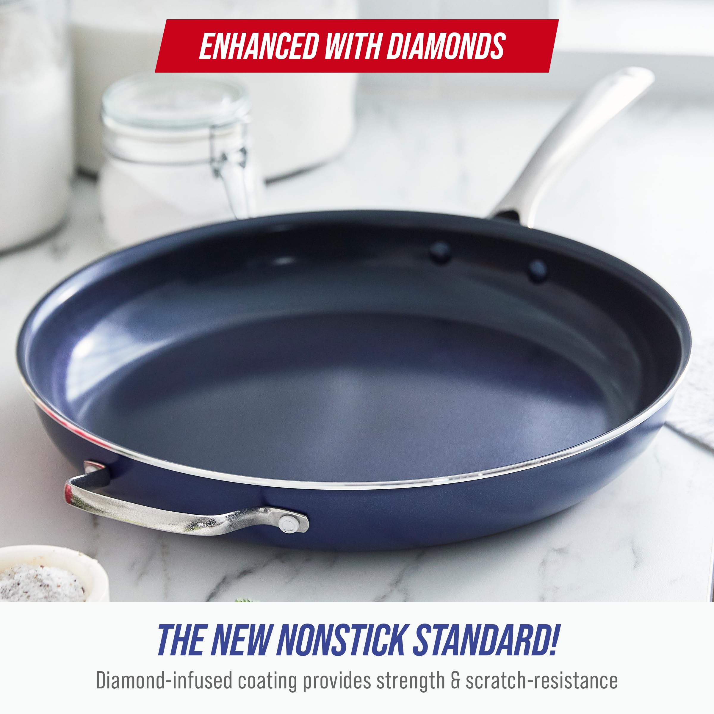 Blue Diamond Cookware Family Feast - Sartén antiadherente de cerámica con infusión de diamante, 14 pulgadas