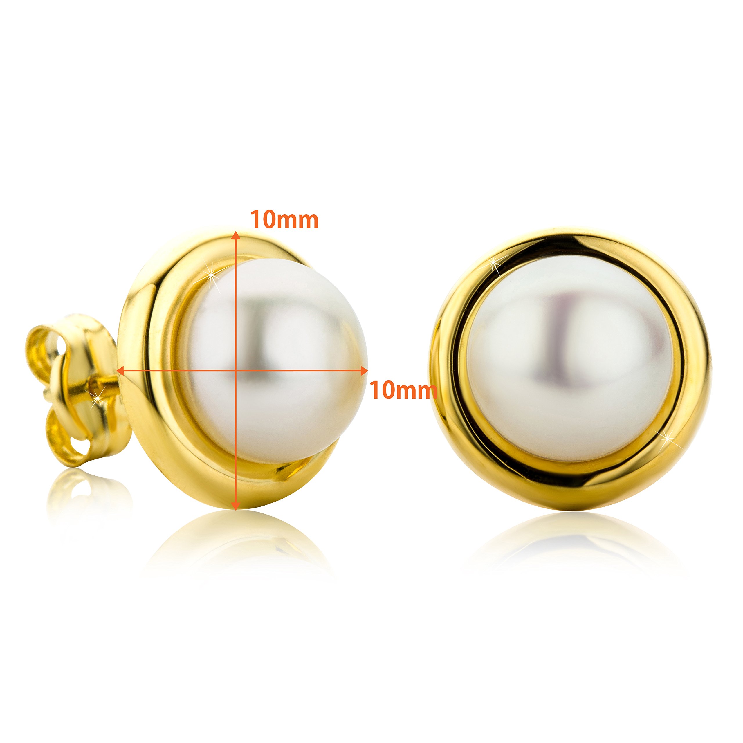 OROVI Ohrringe Gold- 9 karat (375) Gelbgold – Perlenohrringe, Ohrstecker Gold mit Weißen Süßwasserperlen 7 mm, Hypoallergene Perlen Ohrringe Damen, Schmuck Damen, Gold Schmuck- inkl. edler Schmuckbox