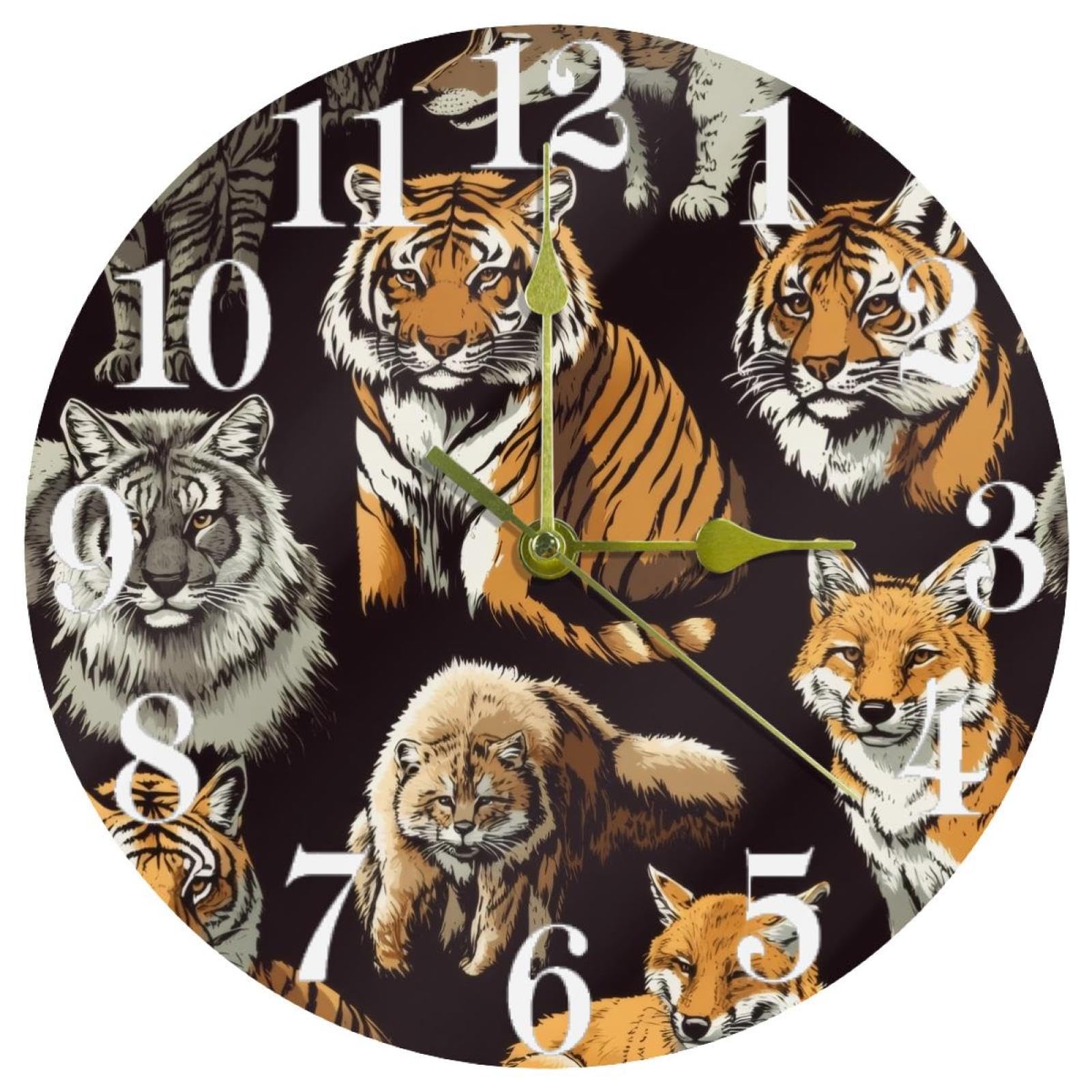 Horloge murale tigres et renards silencieuse à quartz pour bureau et cuisine