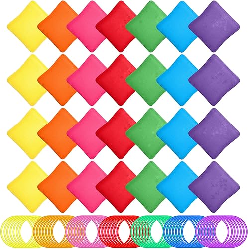 Sratte Juego de bolsas de frijoles de plástico para lanzar anillos para niños, juegos de lanzamiento de bolsas de frijoles y anillos de plástico