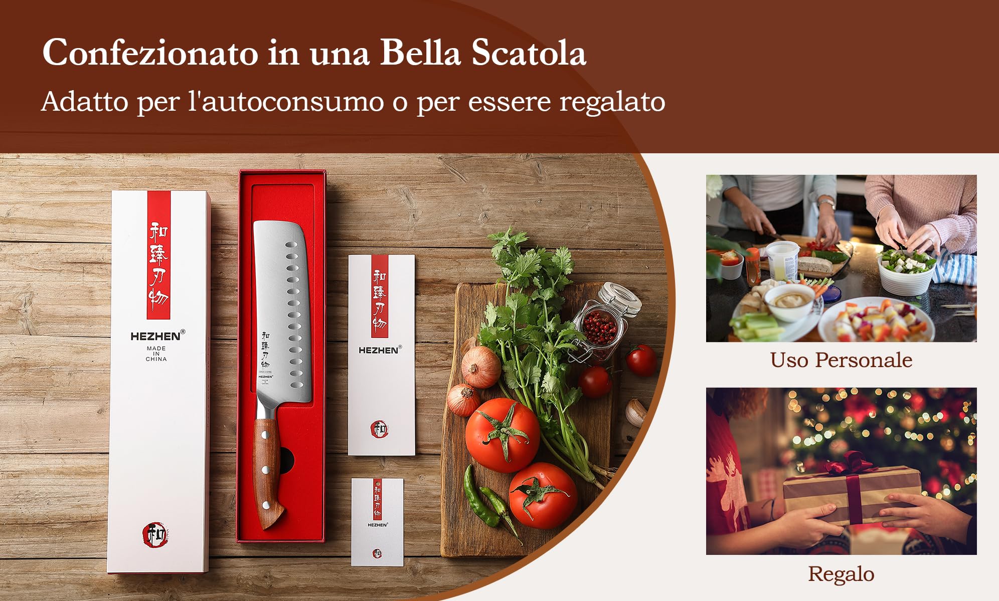 HEZHEN Acciaio Inox Coltelli Usuba e Nakiri, Stile Giapponese Coltello da Cuoco Cinese Professionale，Mannaie per Carne Verdure, Manico in Redwood