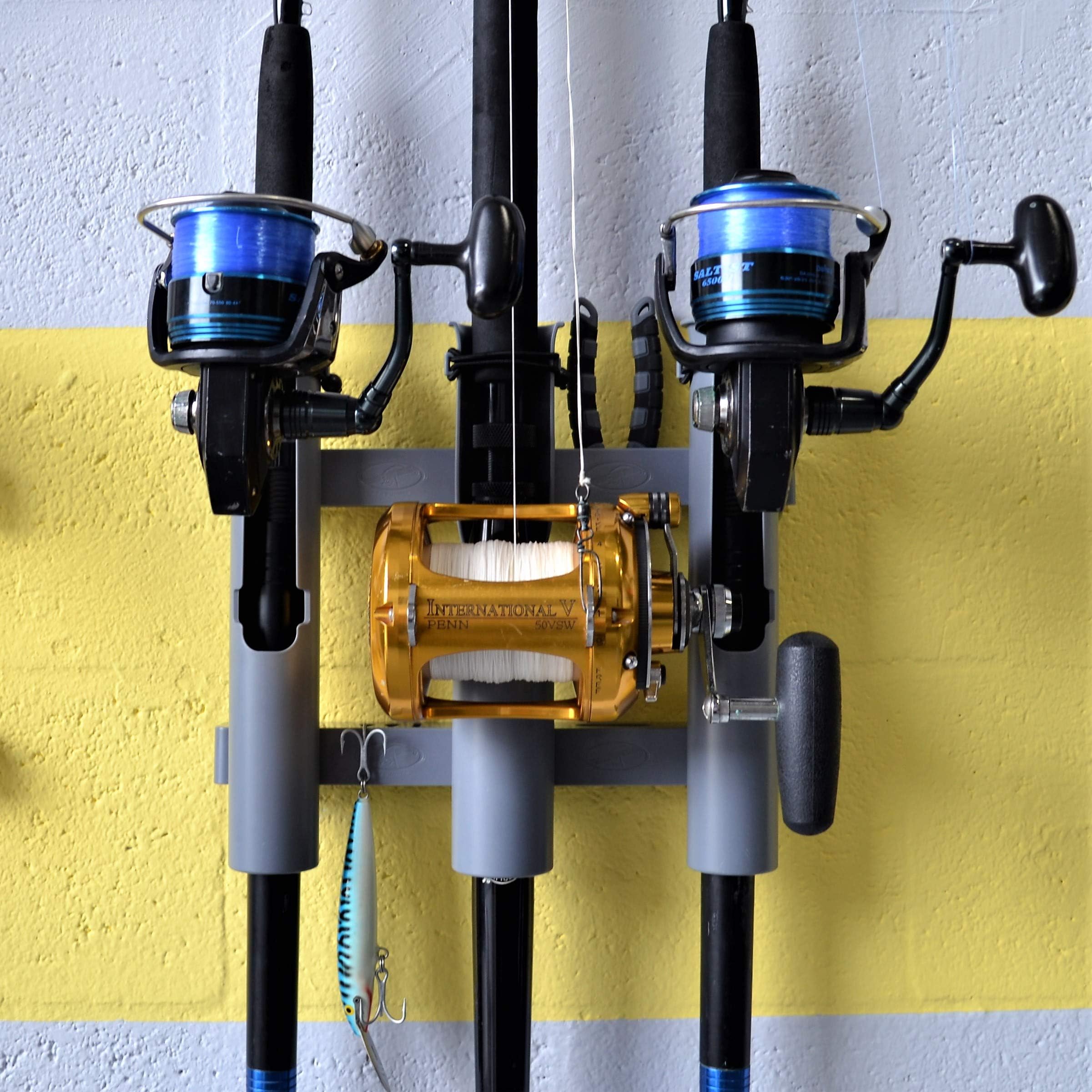 Fishing Rod Rack | Tri-Mount 3 Rod Holder Rod Rack | Gray