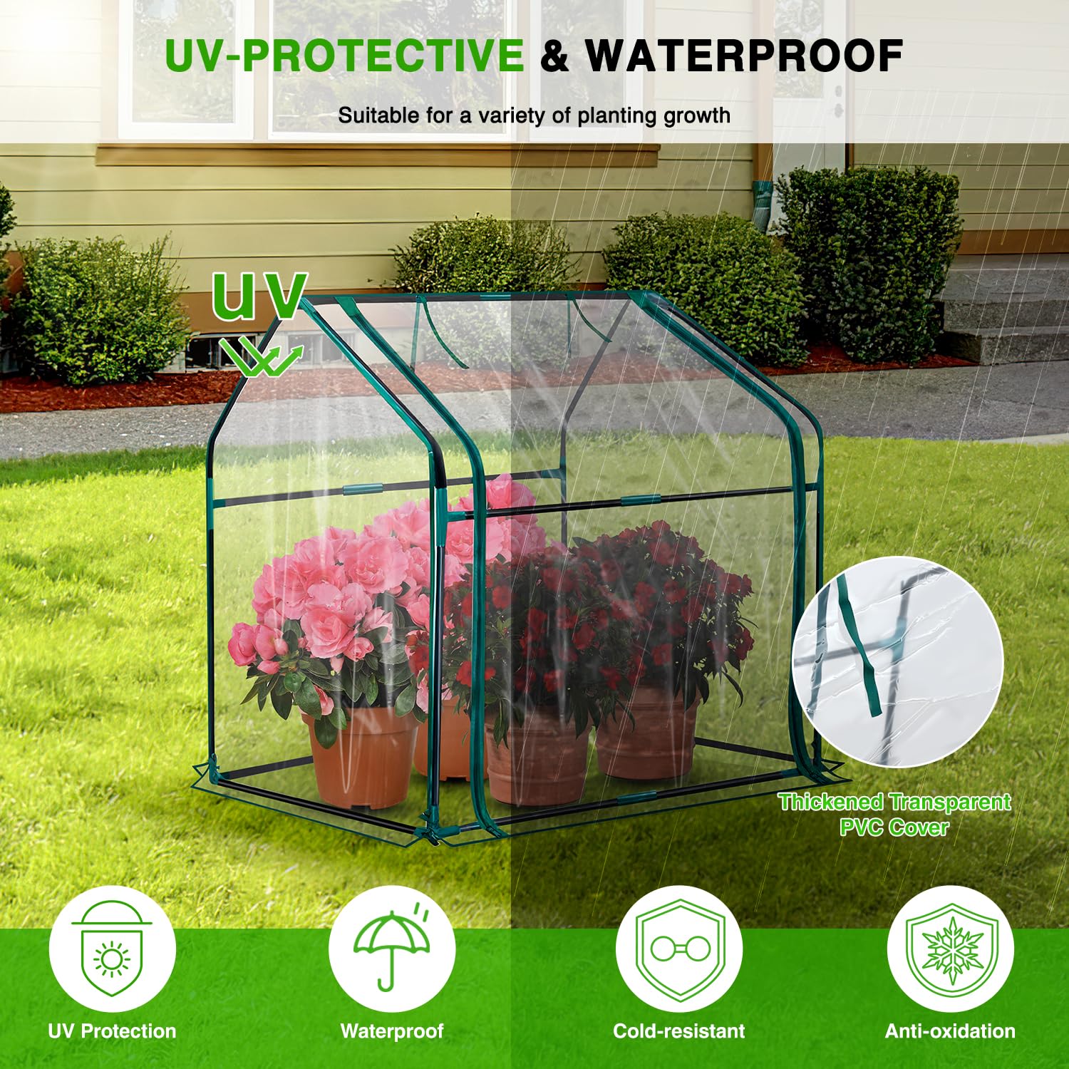 Yesker Mini serra 91 x 45 cm x 84 cm piccola serra portatile per serra interna ed esterna con copertura in PVC Serra compatta per lavori in giardino d'inverno balcone patio esterno copertura piante