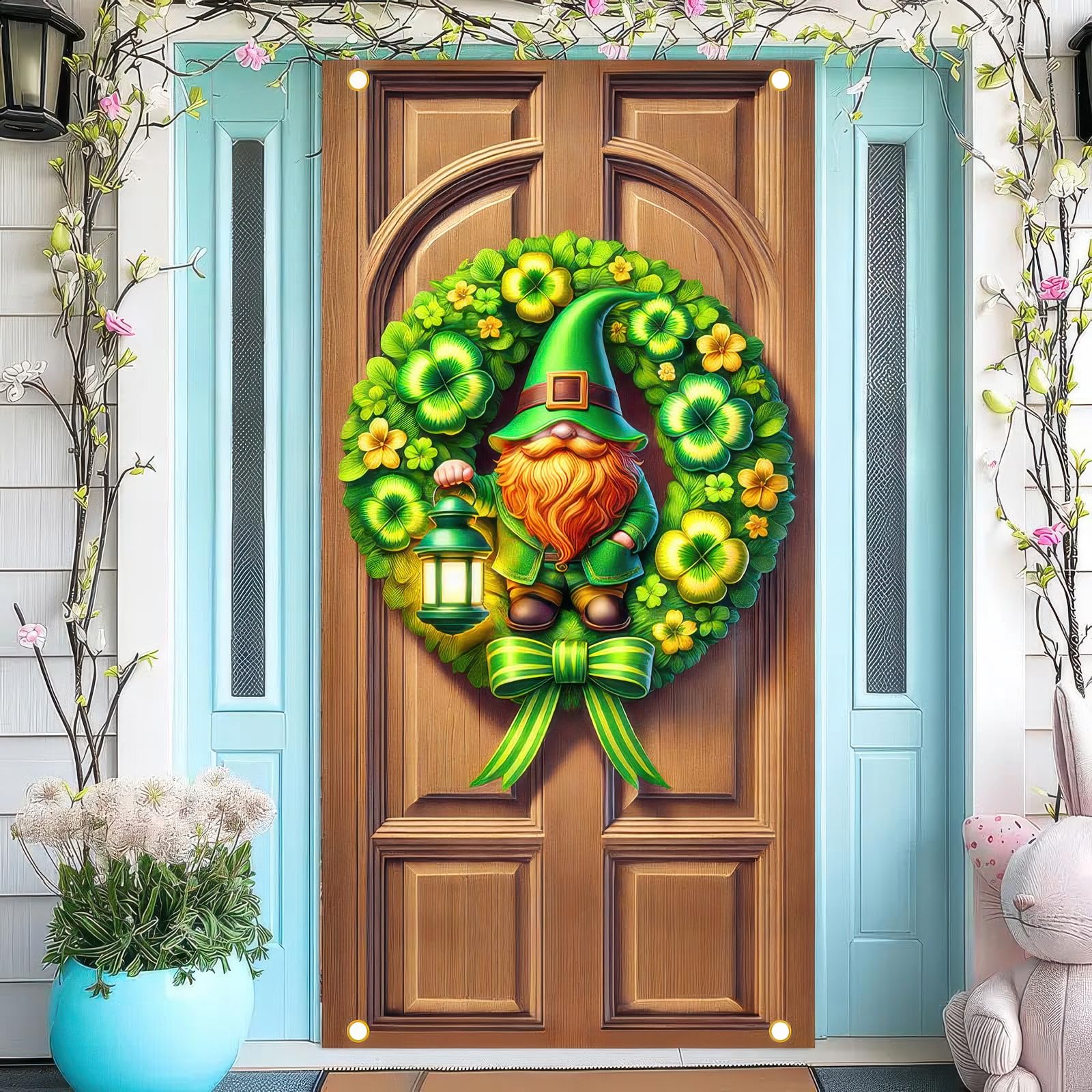 BlissYard St Patricks Day Door Cover St Patrick's Day Gnome Door Banner Lucky Green Shamrock St Patricks Decorations Backdrop Banner for Front Door Irish Party Decor 35 x 70 inch