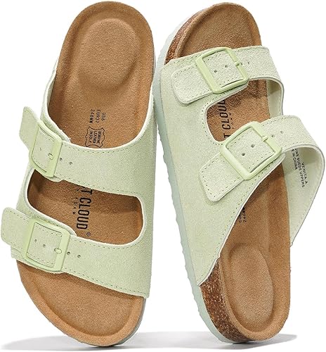 Vista 25 de Project Cloud - Sandalias planas de cuero auténtico para mujer, esenciales para la playa, sandalias de espuma viscoelástica, esenciales para Canela