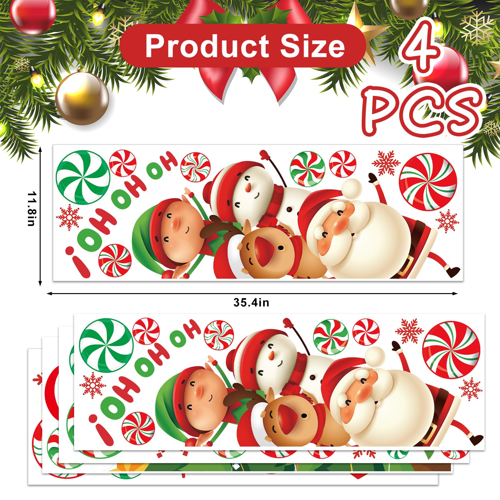 JarThenaAMCS Weihnachts-Türaufkleber, Weihnachtsbaum, Weihnachtsmann, Schneemann, Elch, Süßigkeiten, Schneeflocke, Aufkleber, großes Wandbild, Aufkleber für Zuhause, Kühlschrank, Wand, Fenster,
