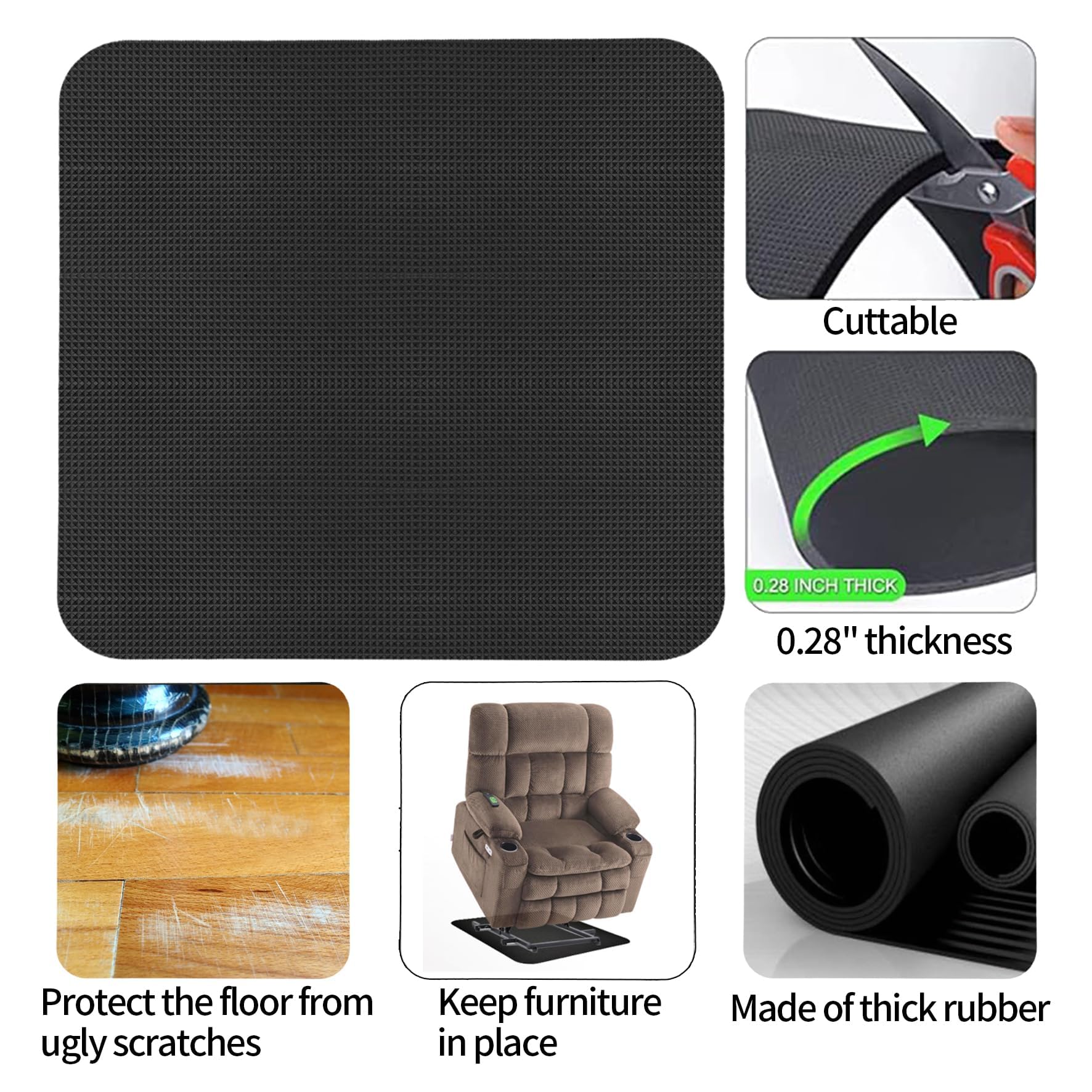 30x30 Inch Non-Slip Recliner Pad For Hardwood Floors – Protects Floors From Scratches, No Adhesive Needed - View #3