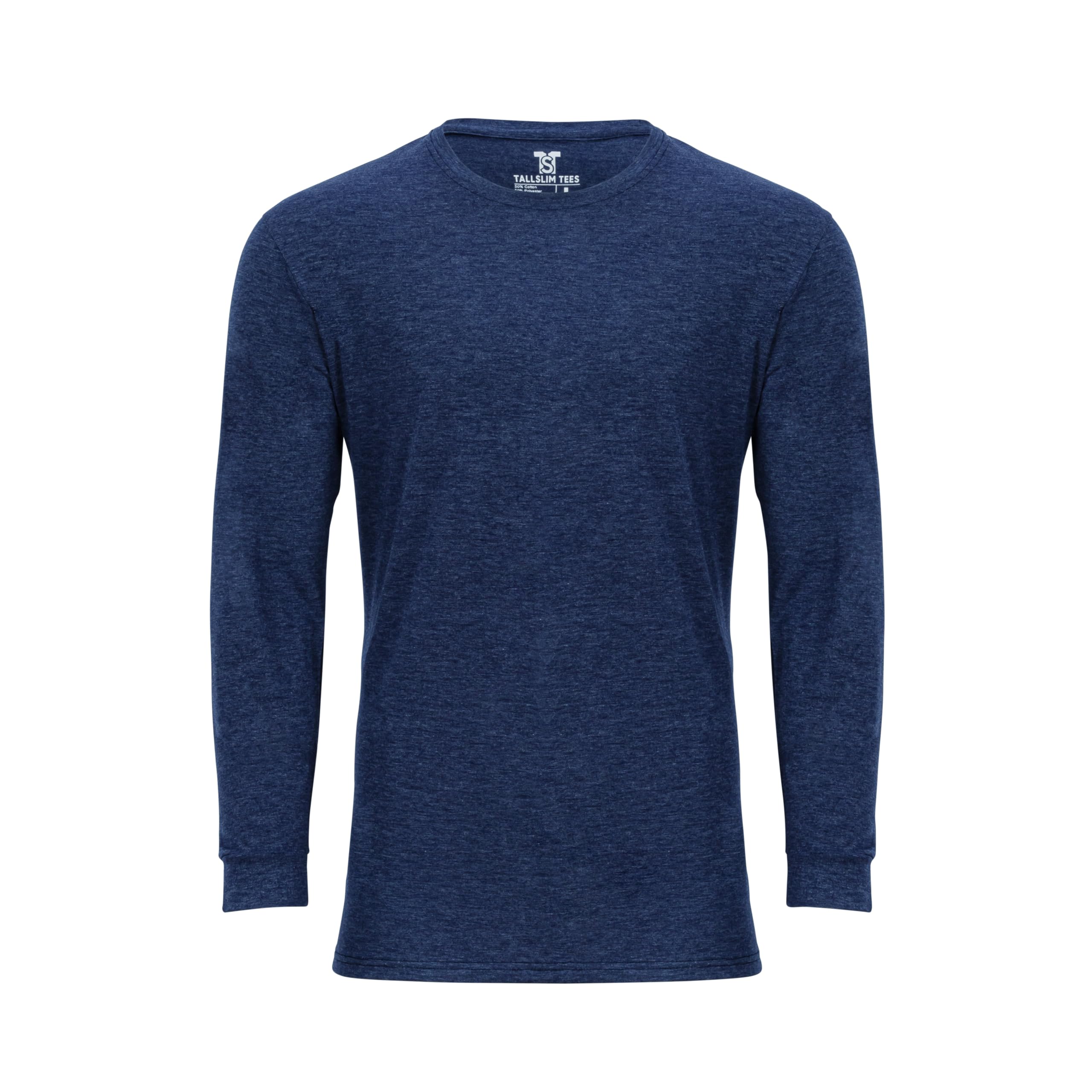 Men's Tall Slim-Fit Long Sleeve Crewneck T-Shirt, Super Soft Poly Blend Long Tee