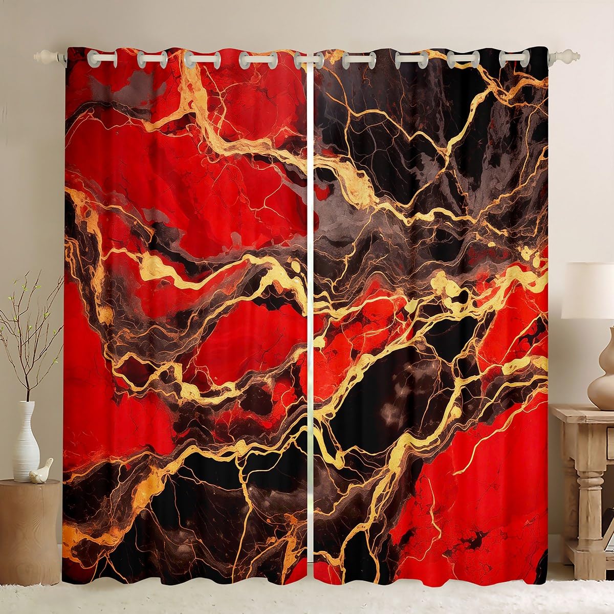 Rideaux marbrés dorés abstraits pour fenêtre de chambre et salon