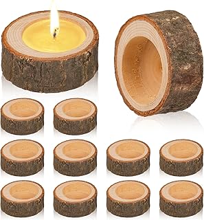 Pack of 12 Wooden Tea Light Holders, Votive Candle Holder, Vintage Tea Light Holder for Halloween, Weddings, Christmas, Valentine's Day, Home Decoration, Birthday (2.36 x 0.98 inches)