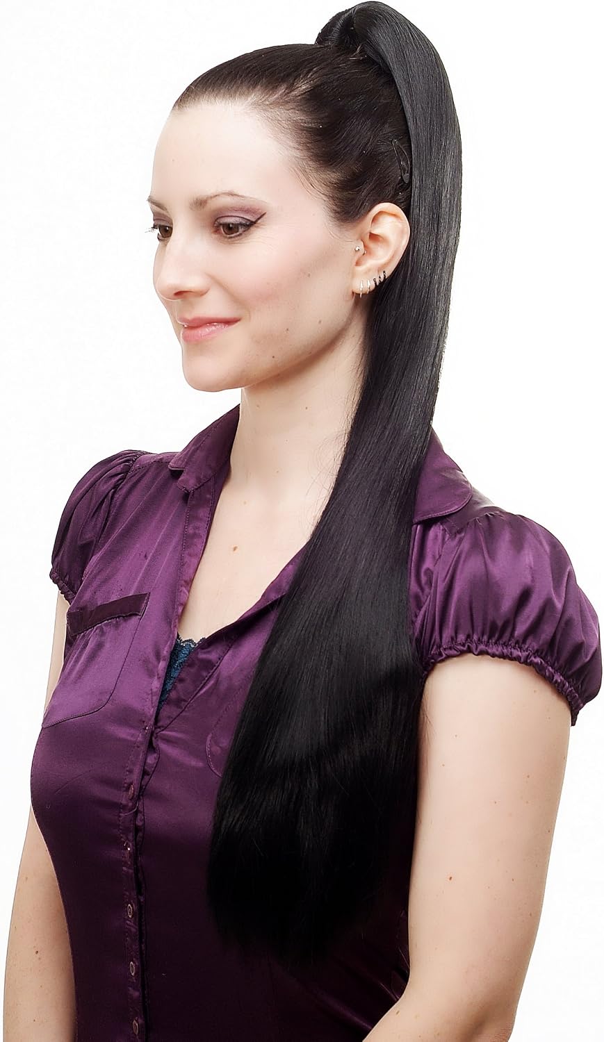WIG ME UP - Hairpiece PONYTAIL with Claw Clamp/Clip extremely long straight & smooth black T113-1 70 cm, black (1), Length: approx. 70 - Image 4
