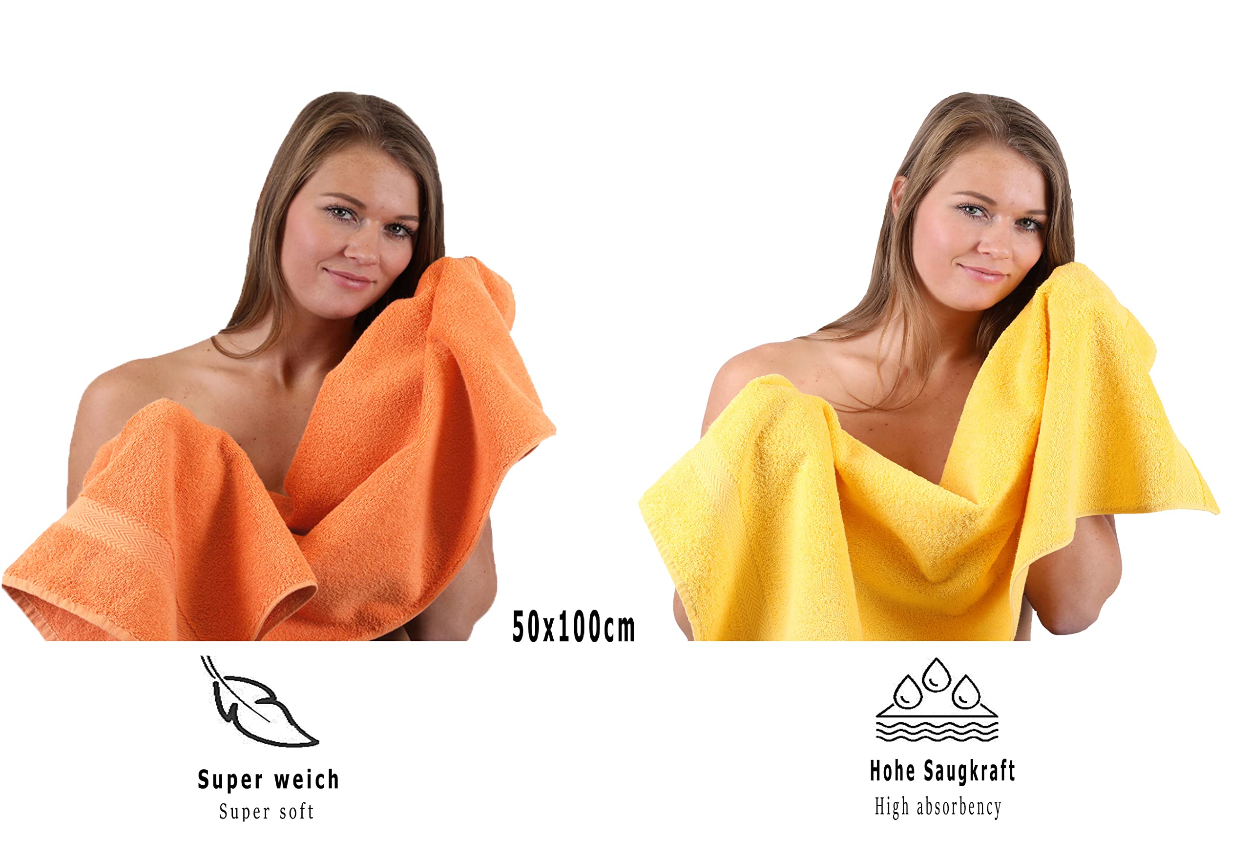 Betz 10-TLG. Handtuch-Set Classic 100% Baumwolle 2 Duschtücher 4 Handtücher 2 Gästetücher 2 Seiftücher Farbe orange und gelb