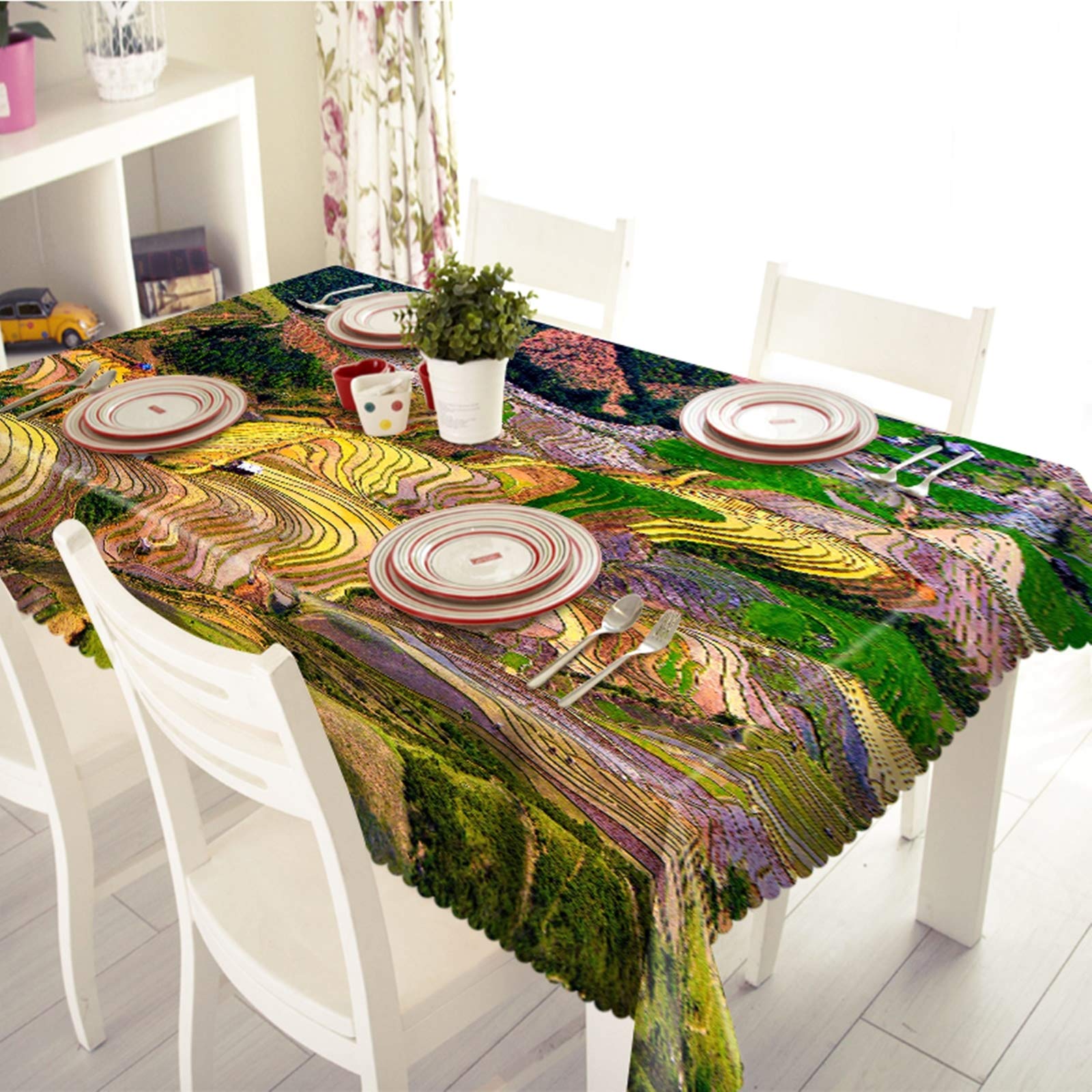 Banemi Dinning Table Clothes, Dinner Room Table Cloth Terraces Polyester Brown Table Cover for Kitchen Dinning Outdoor 55X55Inch