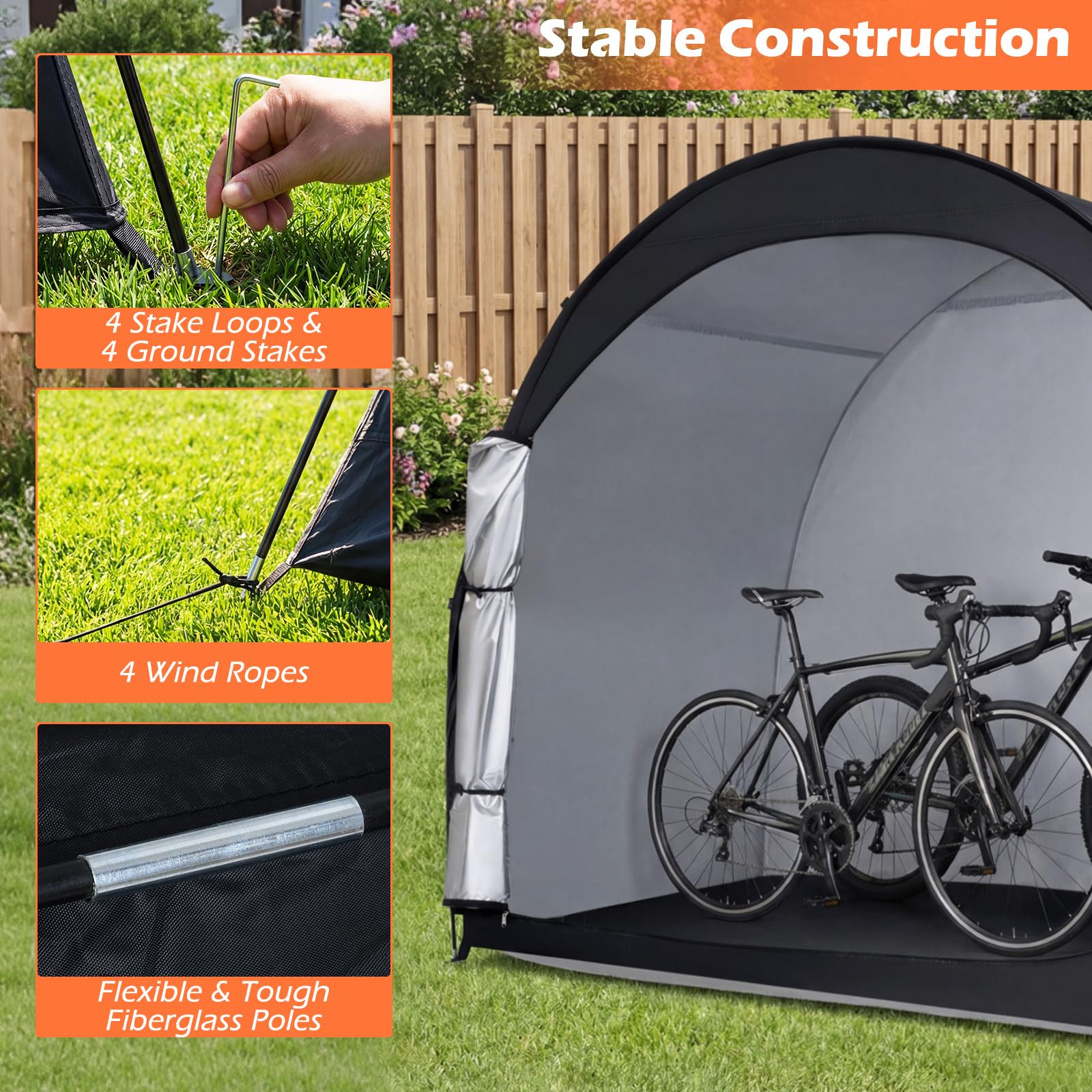 Goplus Bike Storage Shelter, Portable Bicycle Shed w/Waterproof PU Coated Oxford Fabric, Floor Mat, Zippered Door, Bicycle Protection Cover Shelter for Motorcycles, Garden Tools, Lawn Mowers — view 6