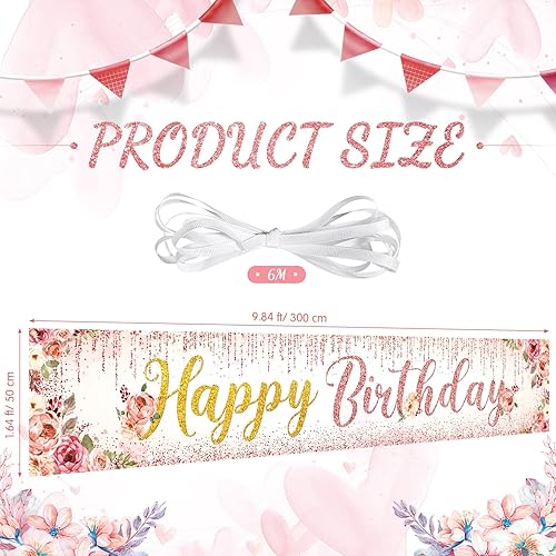 Miniatura 2 de Cartel de feliz cumpleaños de color oro rosa de gran tamaño para mujeres y niñas, cartel de feliz cumpleaños para interiores y exteriores,