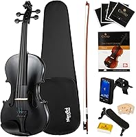 Vista 13 de Violín Mendini de madera sólida, libro de lecciones, cuerdas extra, sintonizador violín, arco y estuche