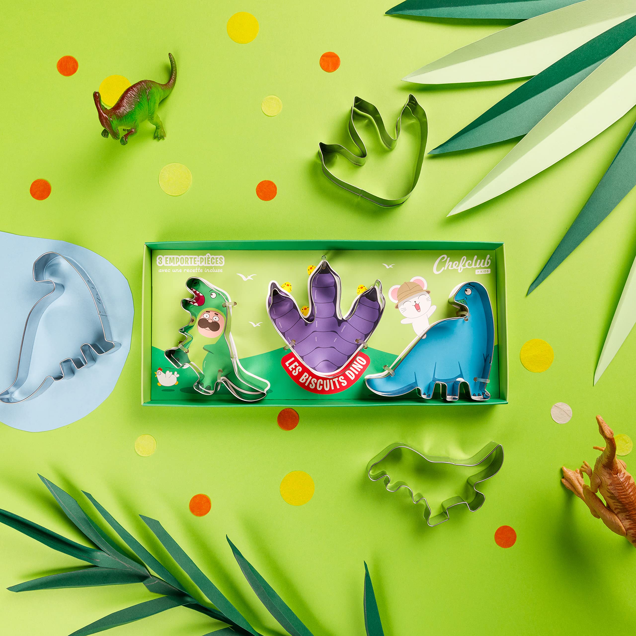 Chefclub Kids Dinosaur Cookie Cutters Kit for Children - Dino Biscuits: Tyrannosaurus, Paw Print and Diplodocus - Image 2