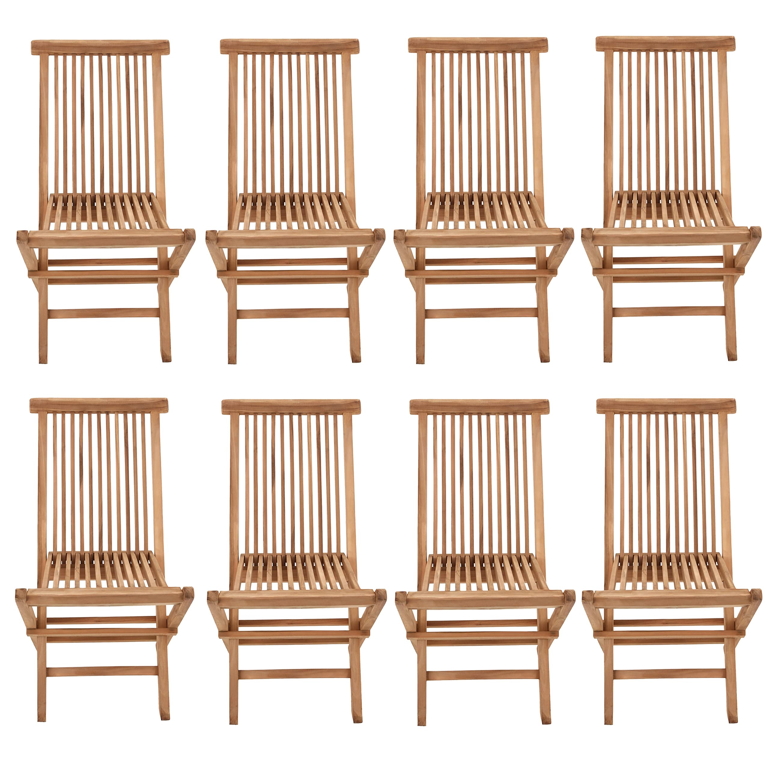 BENEFFITO SALENTO - Lot de 8 Chaises de Jardin Pliantes en Teck pour l'Extérieur Teinte Naturelle