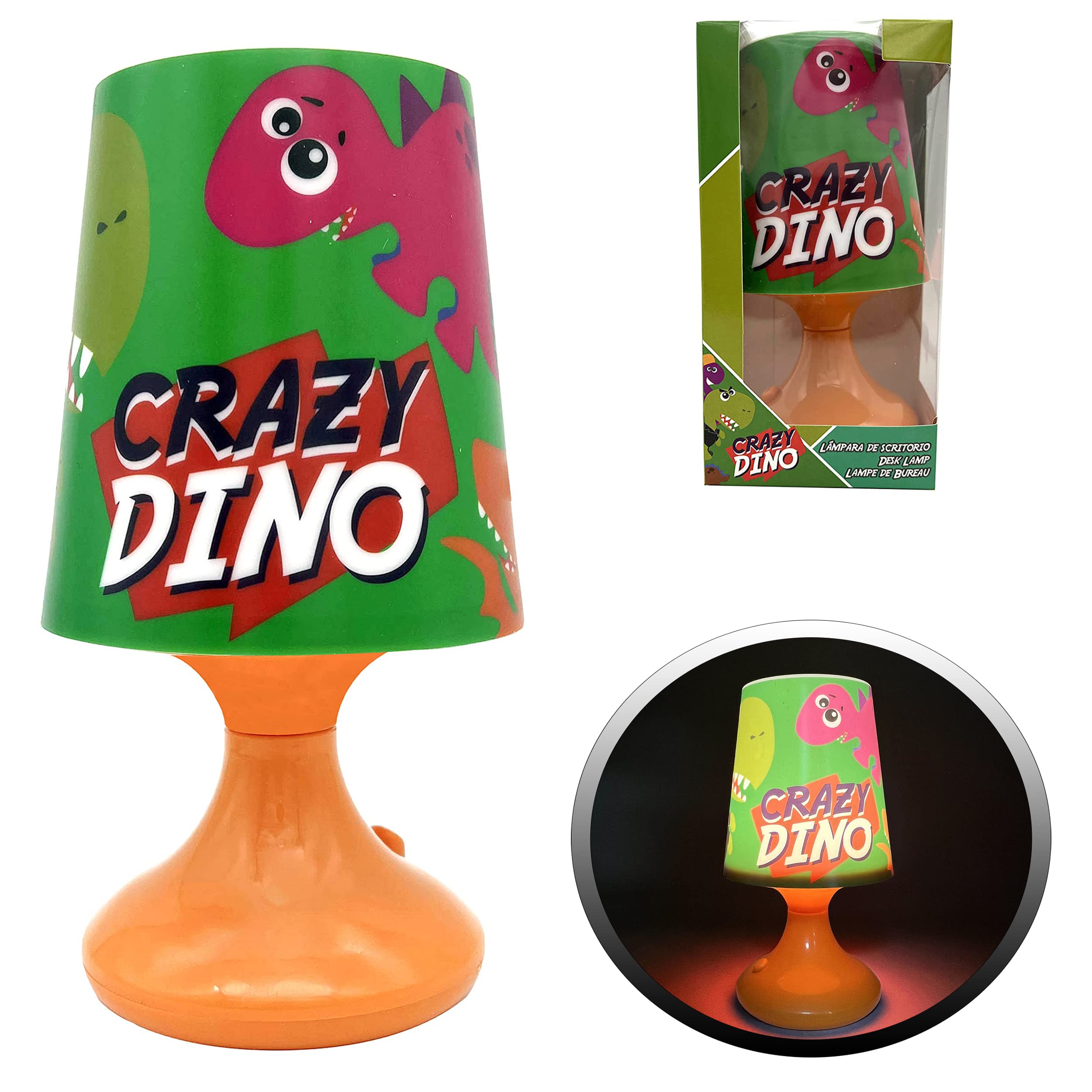 Crazy Dino Bedside Night Lamp for Toddlers, 18cm LED Modern Nightstand Desk Lamp, Bedside Table Lamp for School Kids 3+ Years