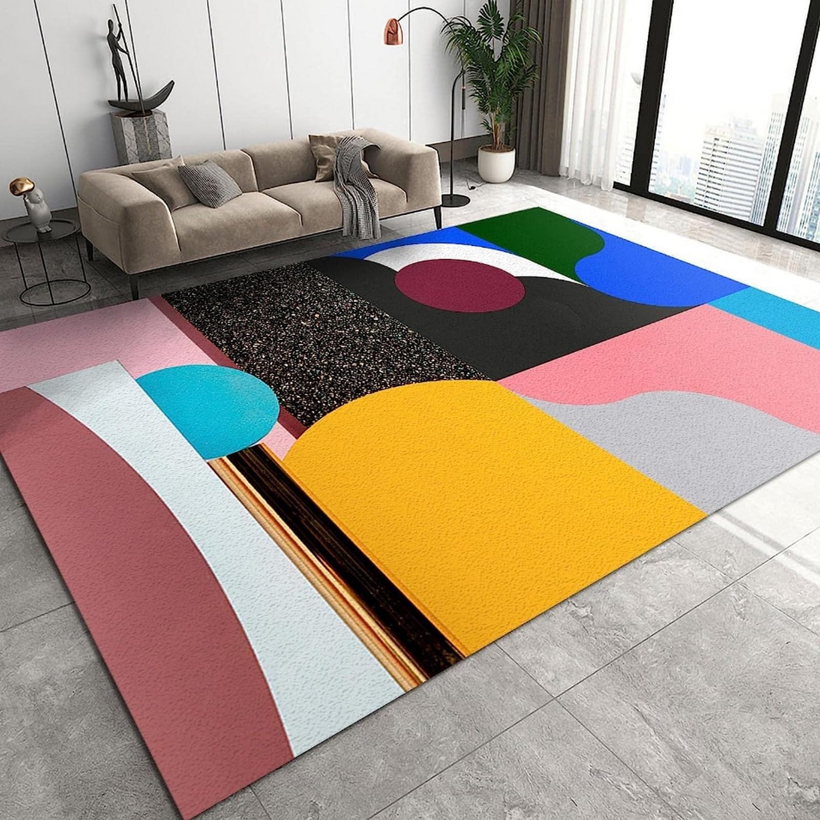 Tapis Scandinave Abstrait 200 X 300 Cm - Motifs Géométriques Colorés, Doux, Lavable En Machine - Pour Salon, Chambre, Cuisine