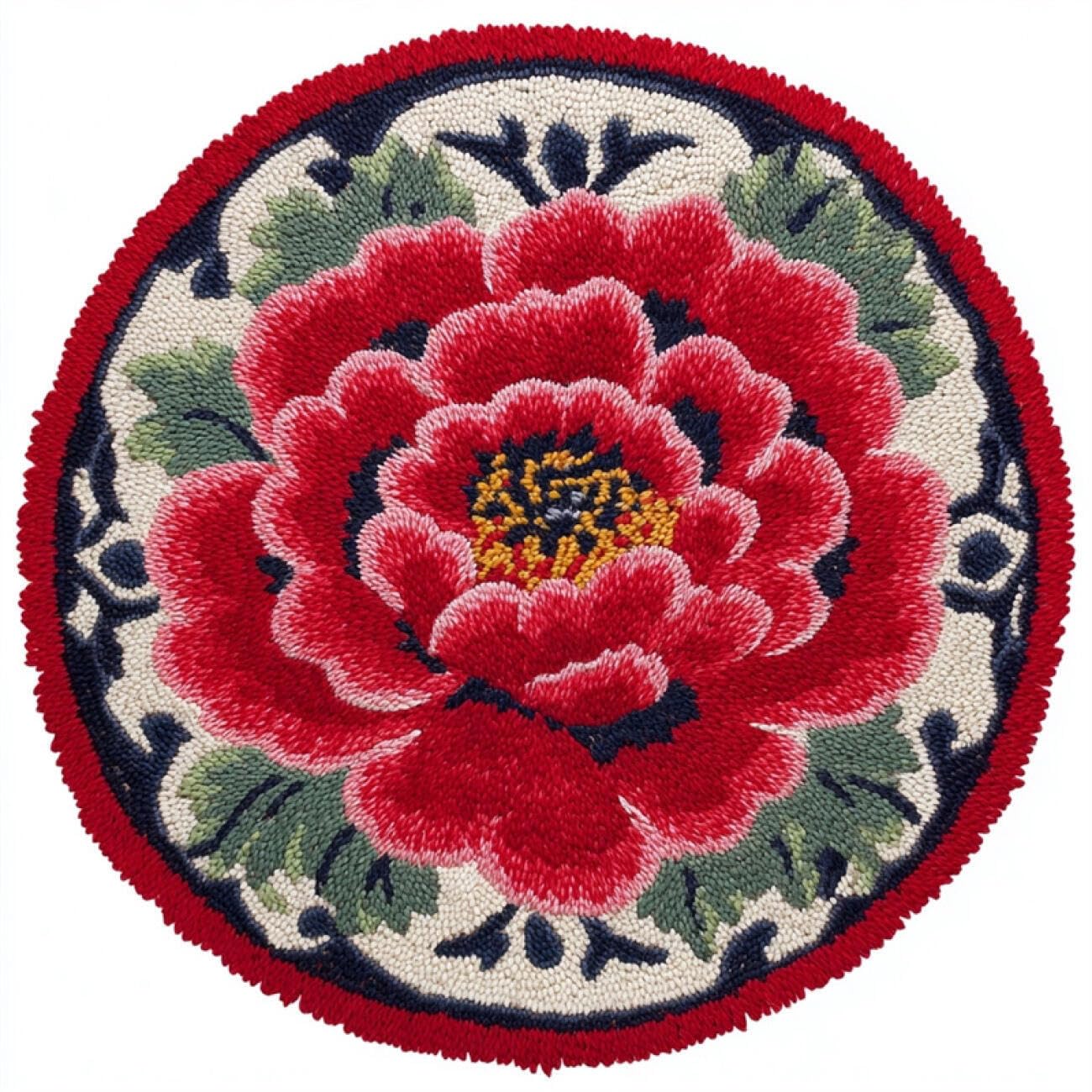Kitquiver Rug Latch Hook Craft Kits Red Peony 50x50cm