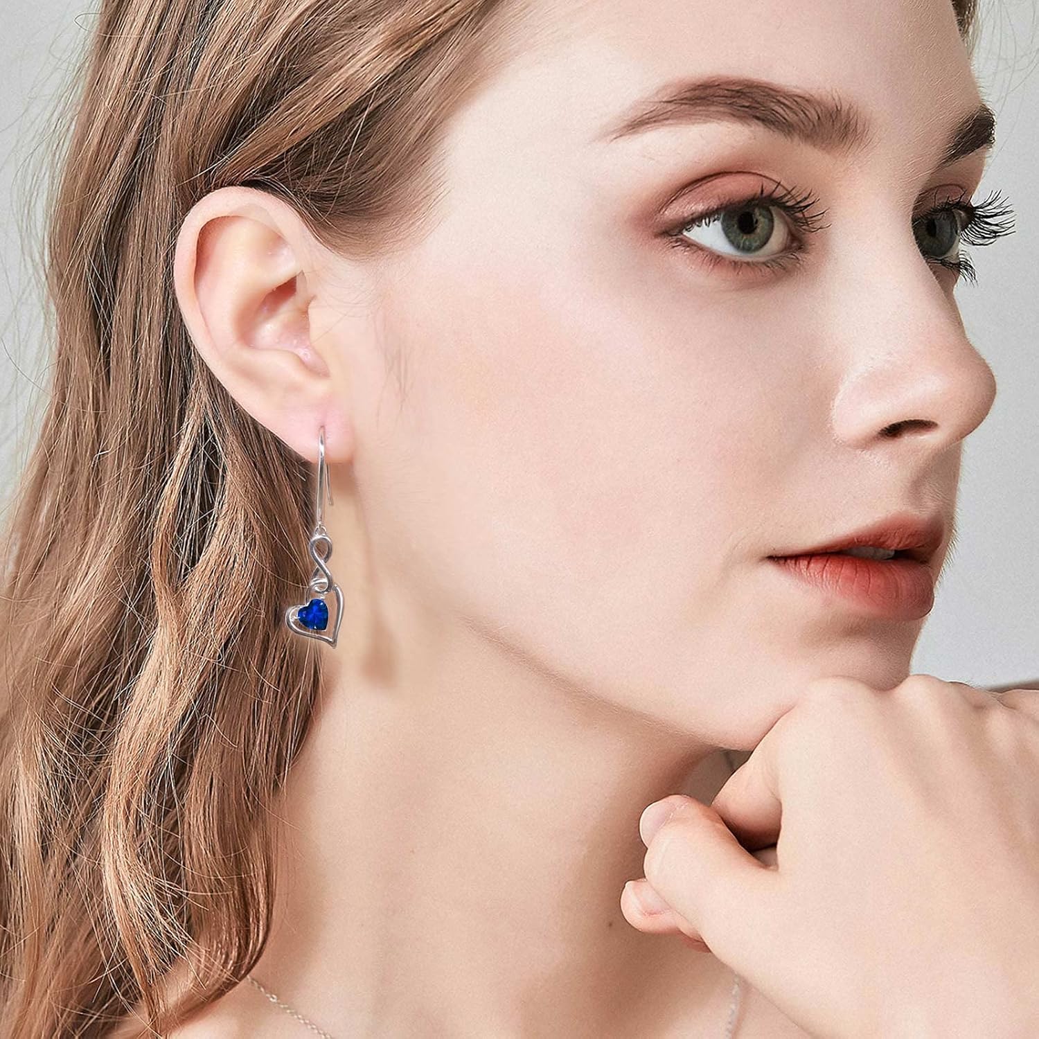 Sapphire Birthstone Dangle Earrings for Women - Shysnow September Infinity Heart Crystal Drop Earrings 925 Sterling Silver Dark Blue Cubic Zirconia Drop Hypoallergenic Gemstone Dangling Earring